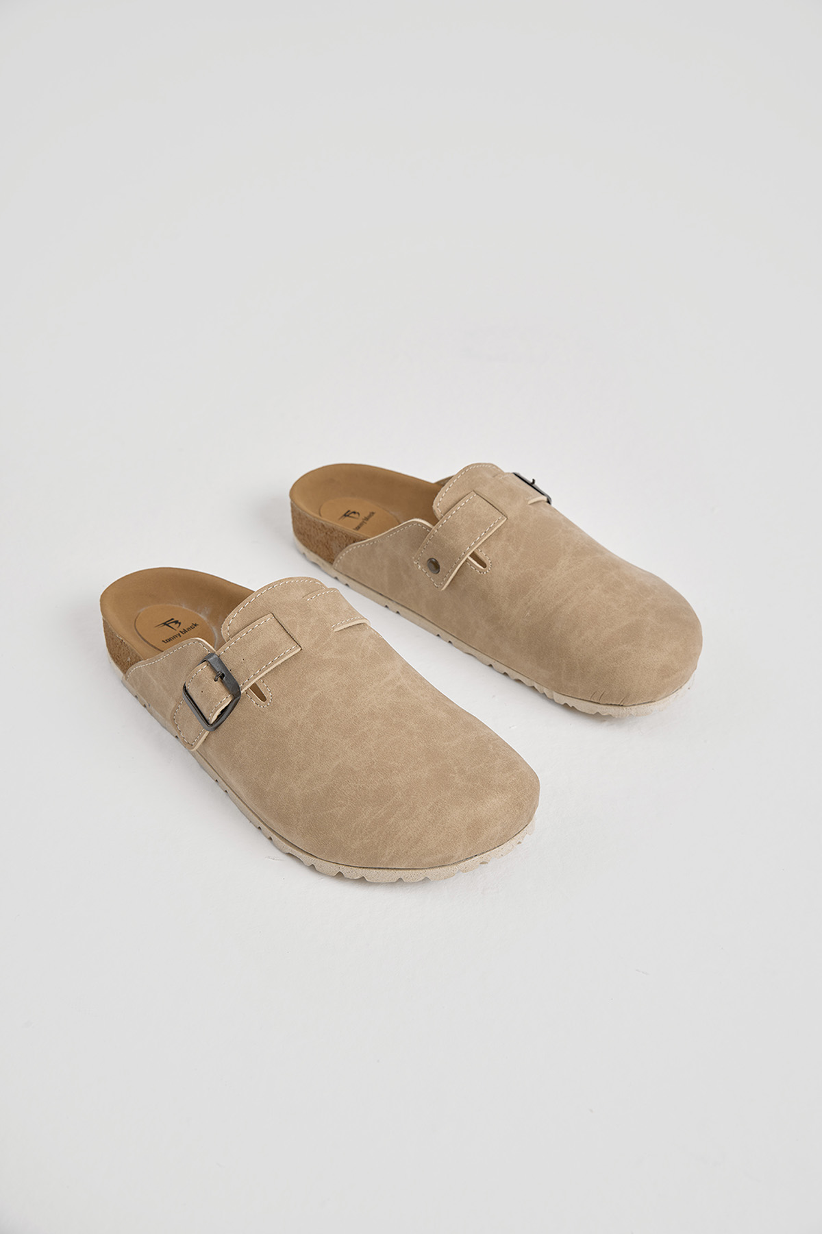 Erkek Bej Kalın Poli Taban Tokalı Önü Kapalı Terlik - Görsel 4