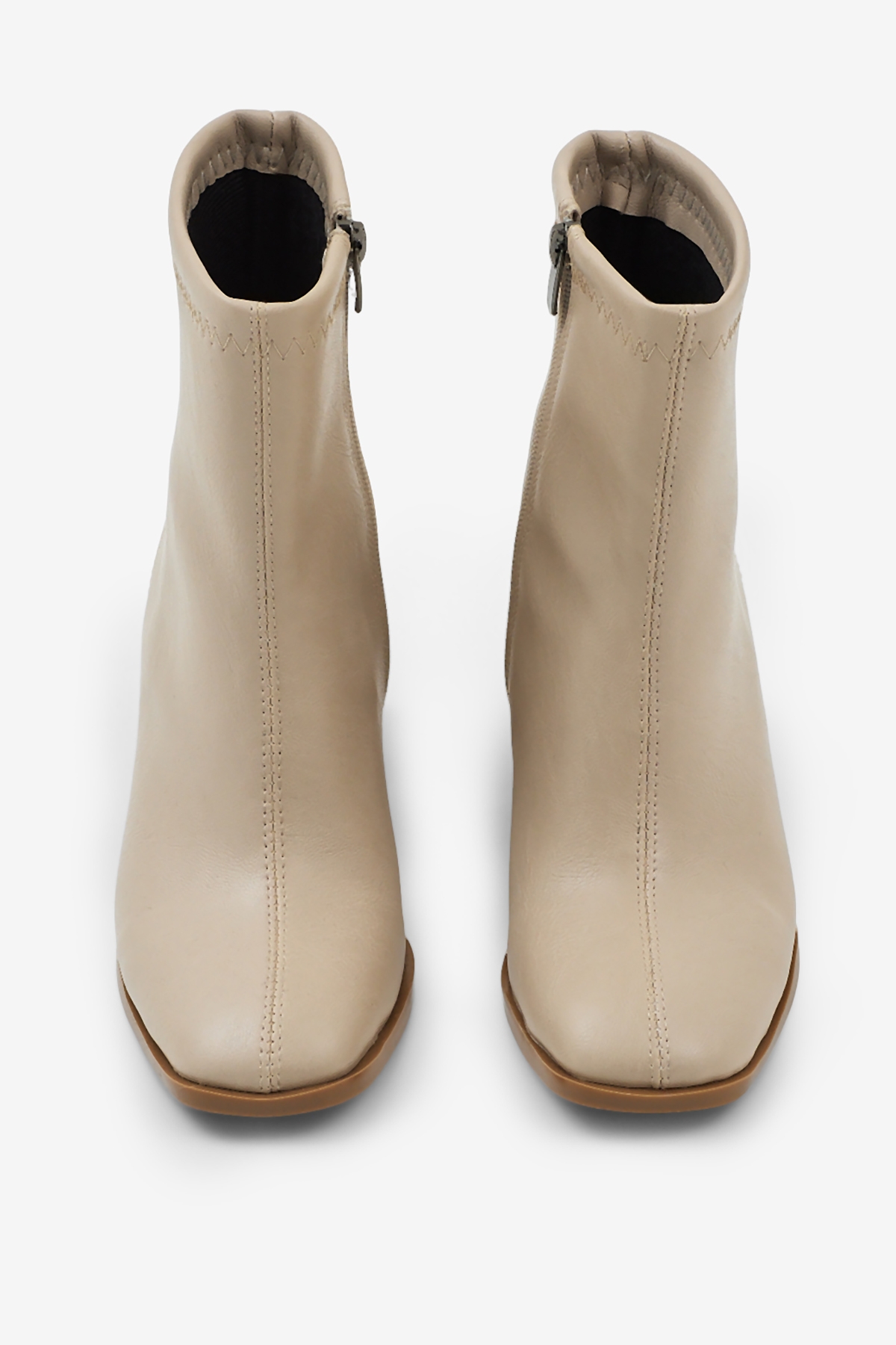 Kadın Bej Cilt TPU Taban Düz Desen Fermuarlı Kalın Topuklu Bot - Görsel 3