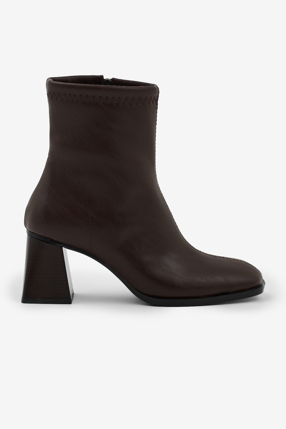 Kadın Kahve Cilt TPU Taban Düz Desen Fermuarlı Kalın Topuklu Bot - Görsel 3