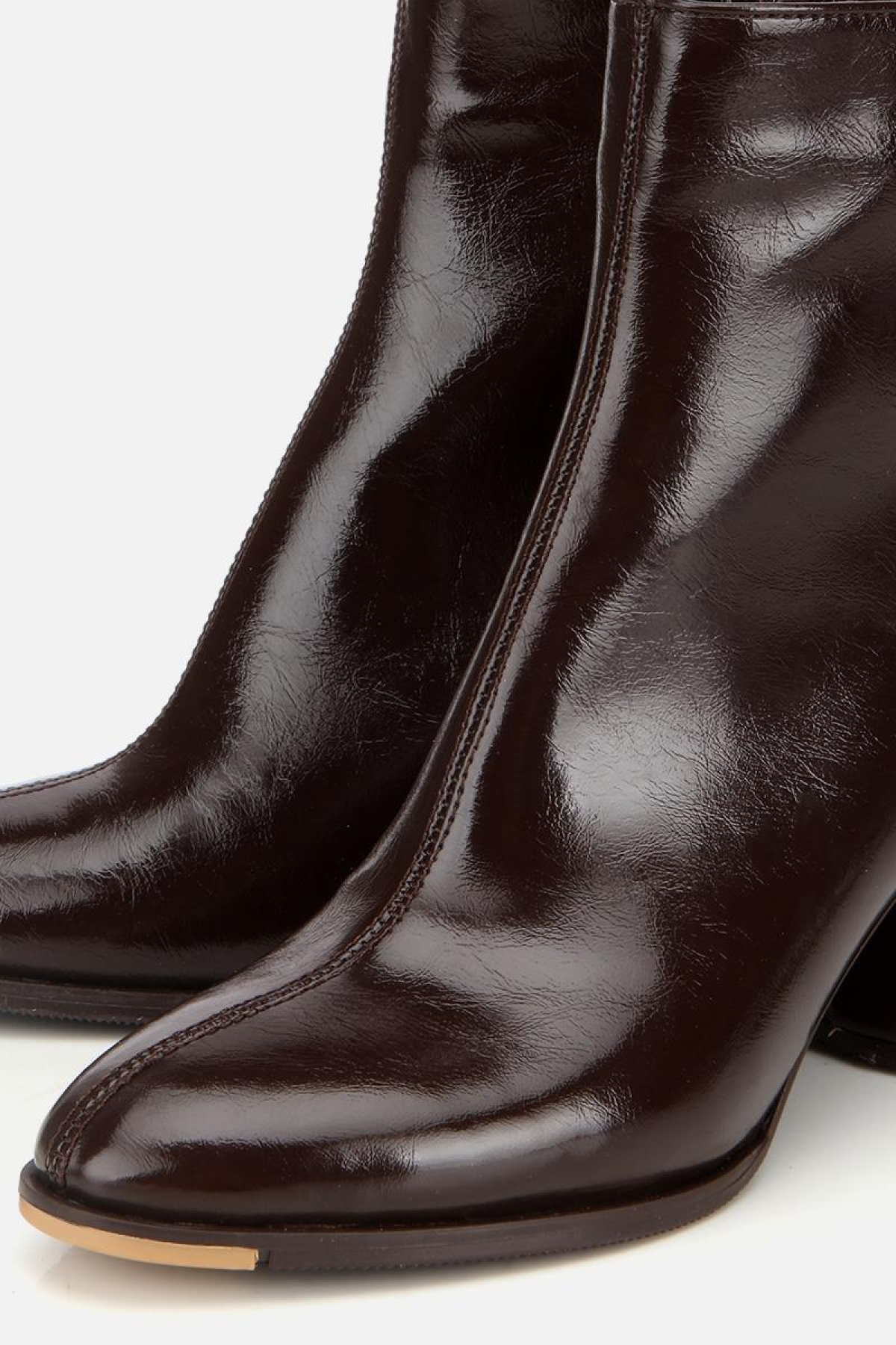 Kadın Rugan Kahverengi Fermuarlı Kalın Topuklu Bot - Görsel 4