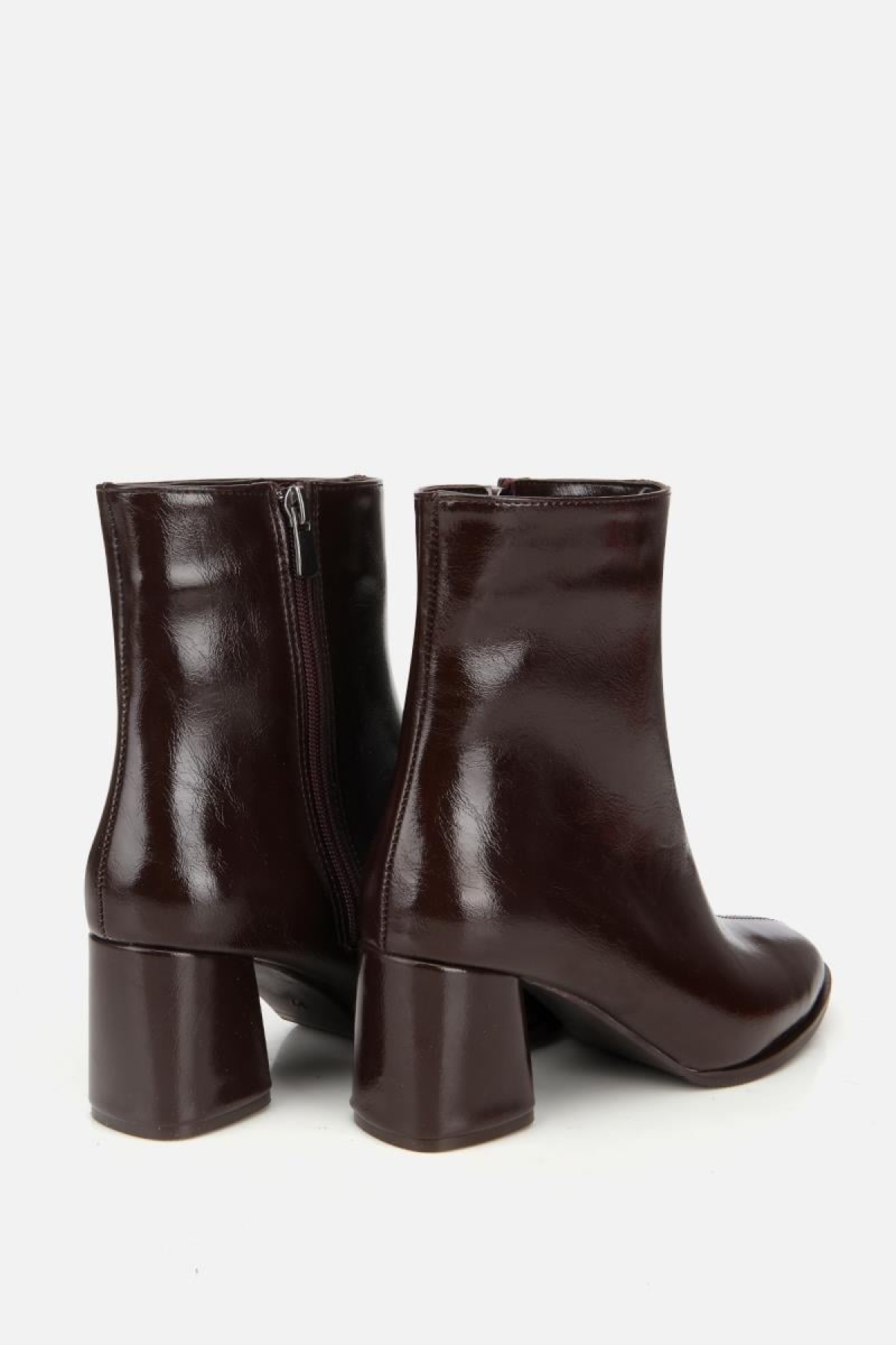 Kadın Rugan Kahverengi Fermuarlı Kalın Topuklu Bot - Görsel 5