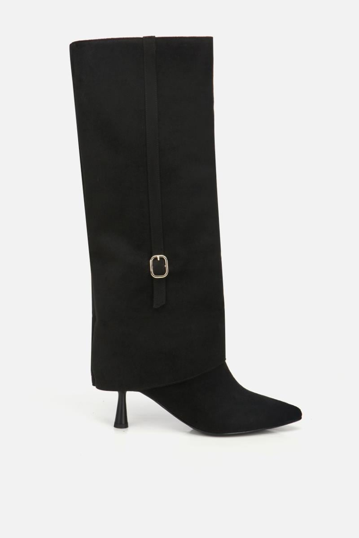 Kadın Süet Siyah Pantolon Görünümlü İnce Kemerli Topuklu Çizme - Görsel 2