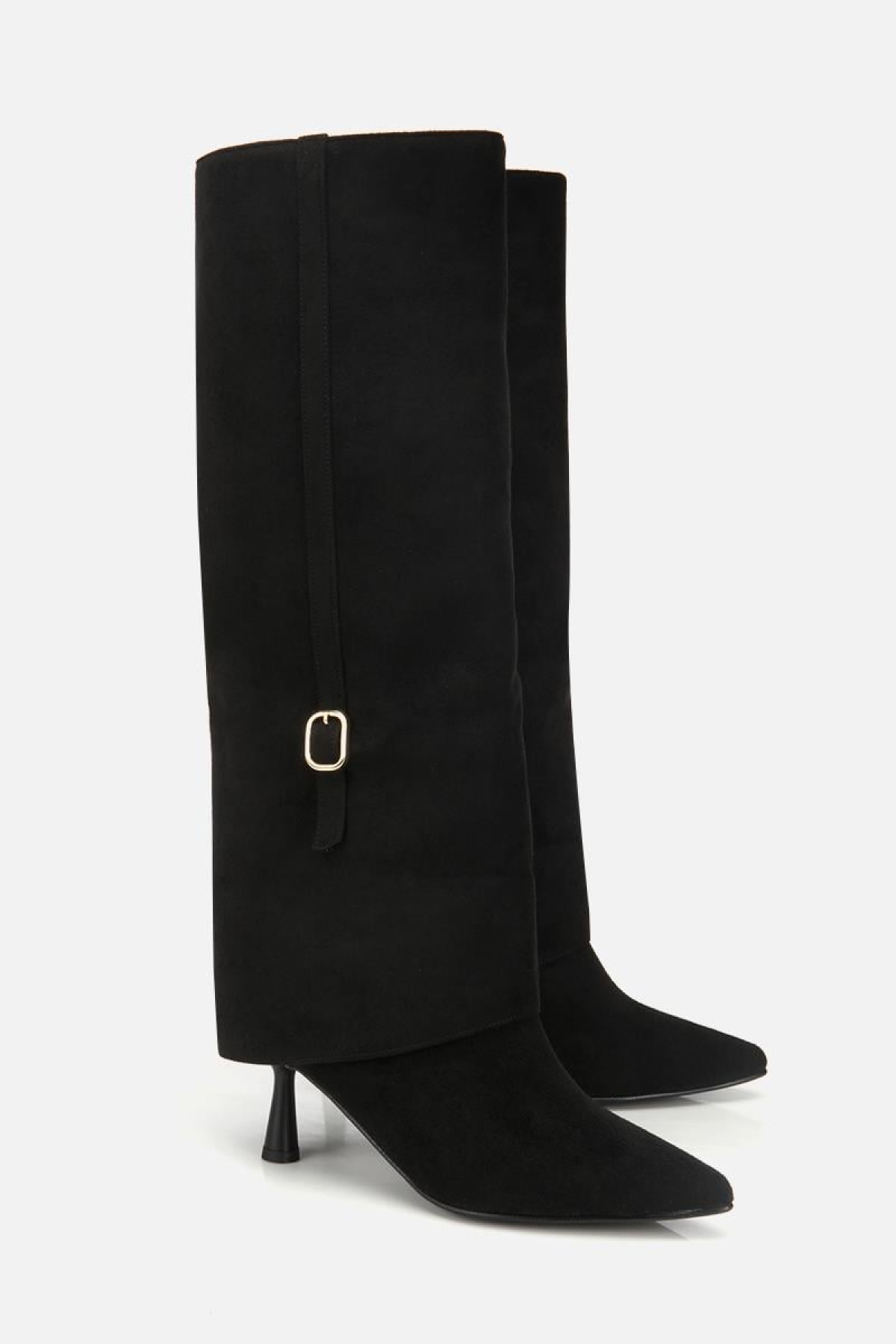 Kadın Süet Siyah Pantolon Görünümlü İnce Kemerli Topuklu Çizme - Görsel 3