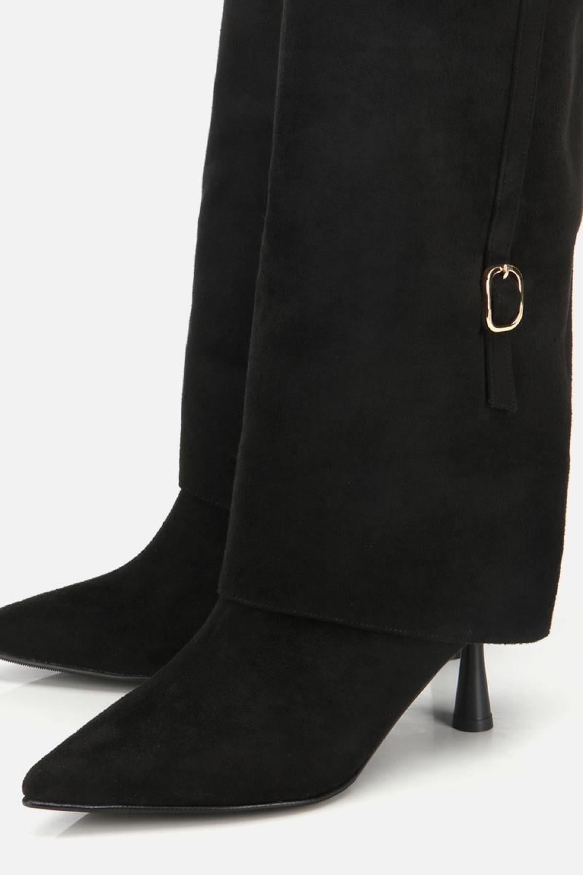 Kadın Süet Siyah Pantolon Görünümlü İnce Kemerli Topuklu Çizme - Görsel 4