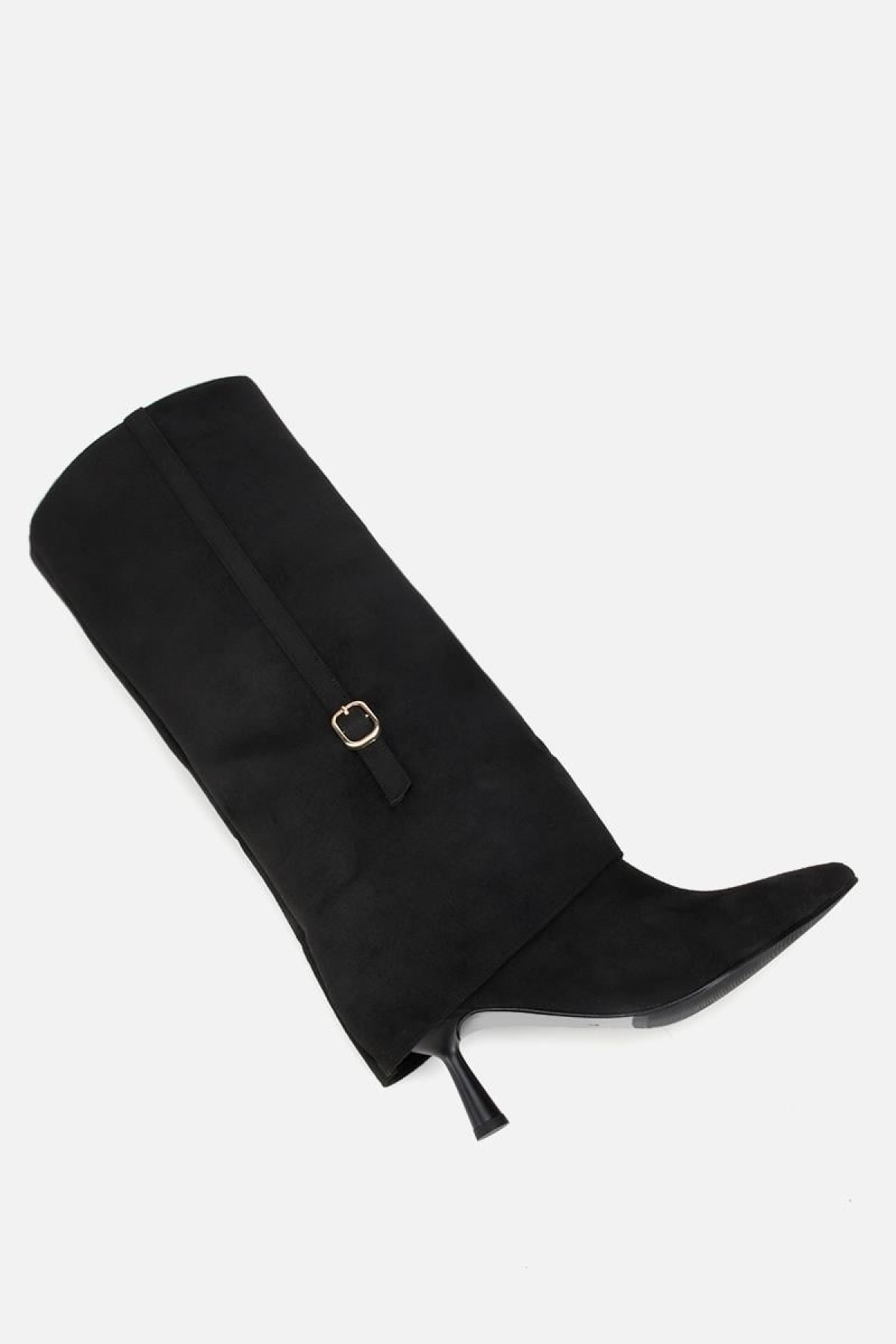 Kadın Süet Siyah Pantolon Görünümlü İnce Kemerli Topuklu Çizme - Görsel 7