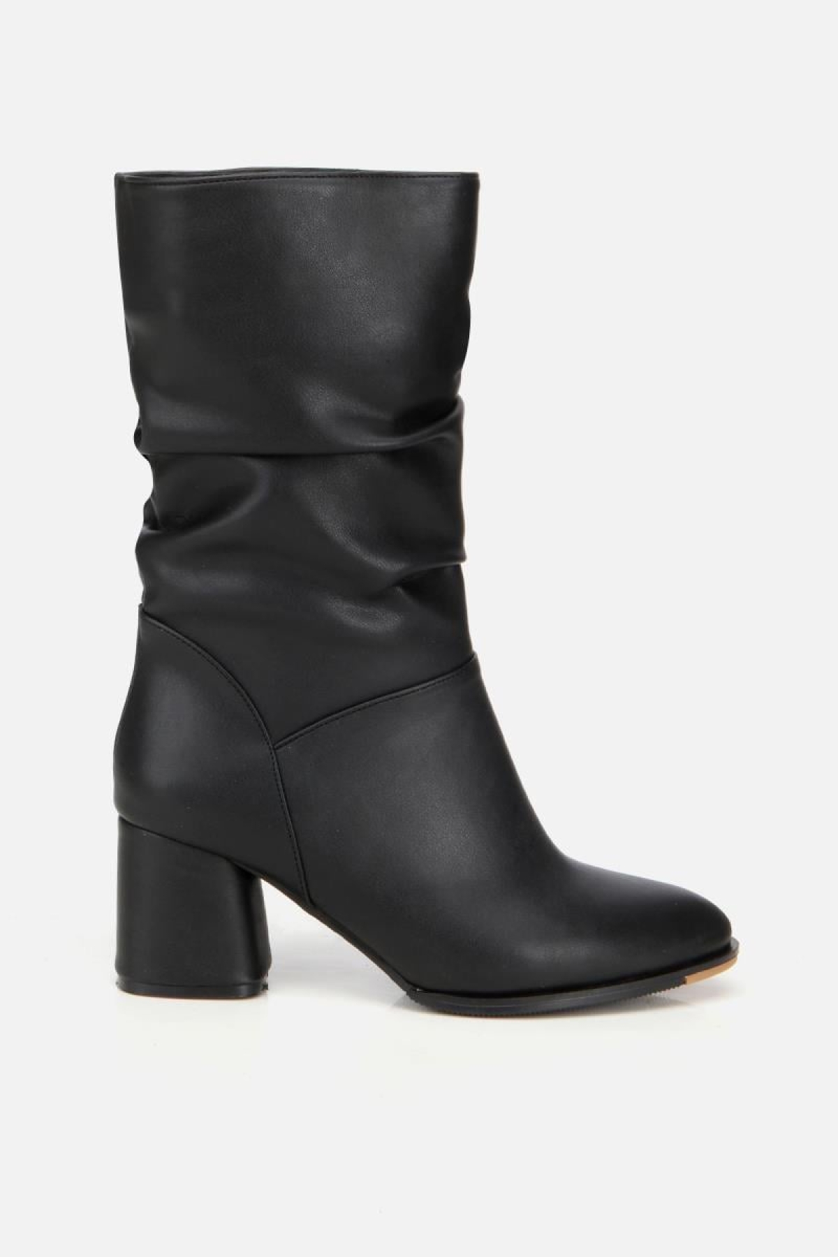 Kadın Siyah Kırışık Görünümlü Diz Altı Topuklu Bot - Görsel 2