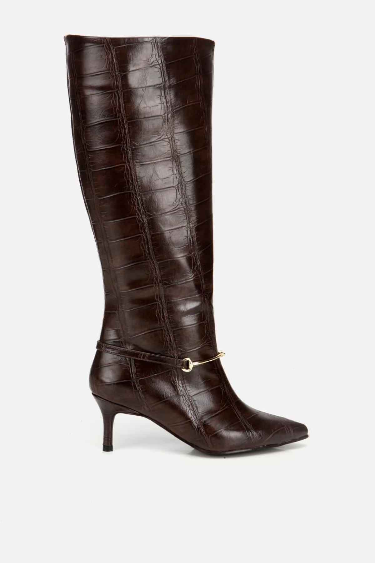 Kadın Kahverengi İnce Kemerli Tokalı Topuklu Çizme - Görsel 2