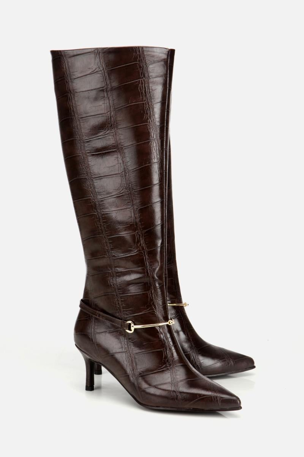 Kadın Kahverengi İnce Kemerli Tokalı Topuklu Çizme - Görsel 3