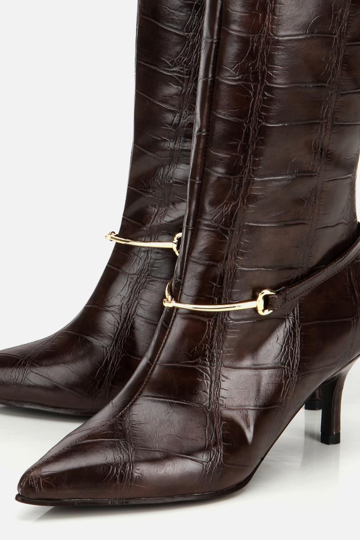 Kadın Kahverengi İnce Kemerli Tokalı Topuklu Çizme - Görsel 4