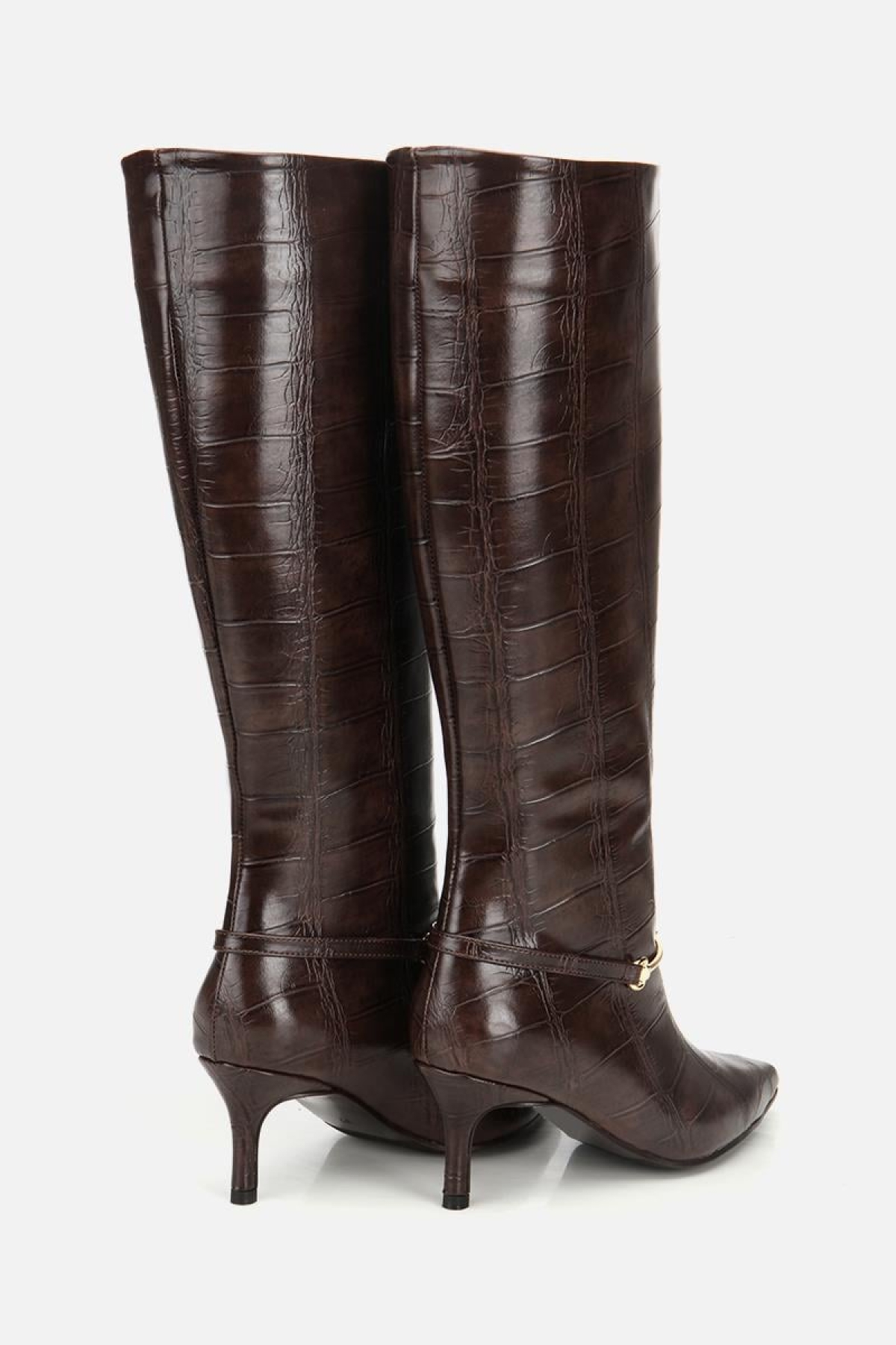 Kadın Kahverengi İnce Kemerli Tokalı Topuklu Çizme - Görsel 5