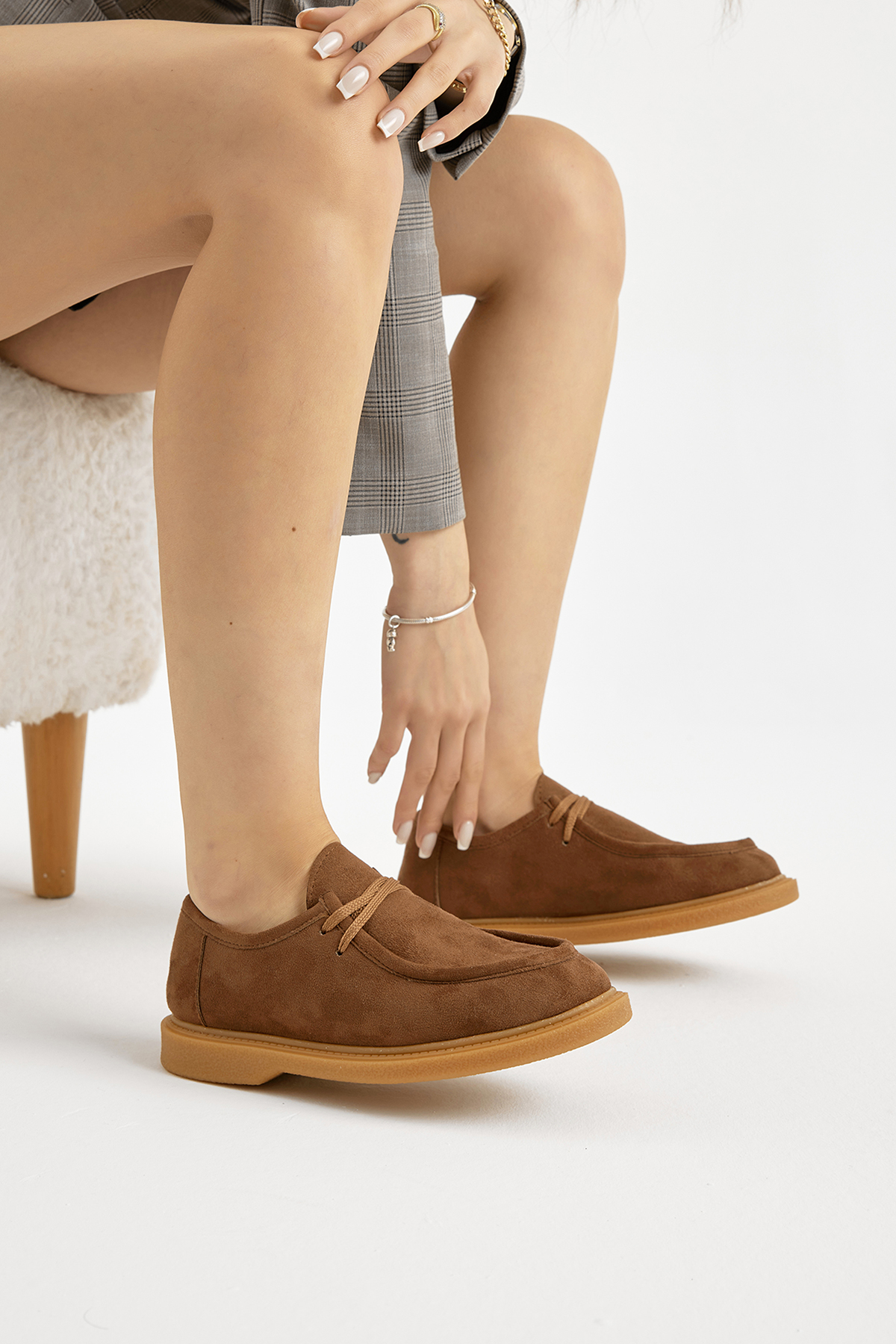 Kadın Taba Termo Taban Süet Görünümlü Bağcıklı Günlük Loafer - Görsel 2