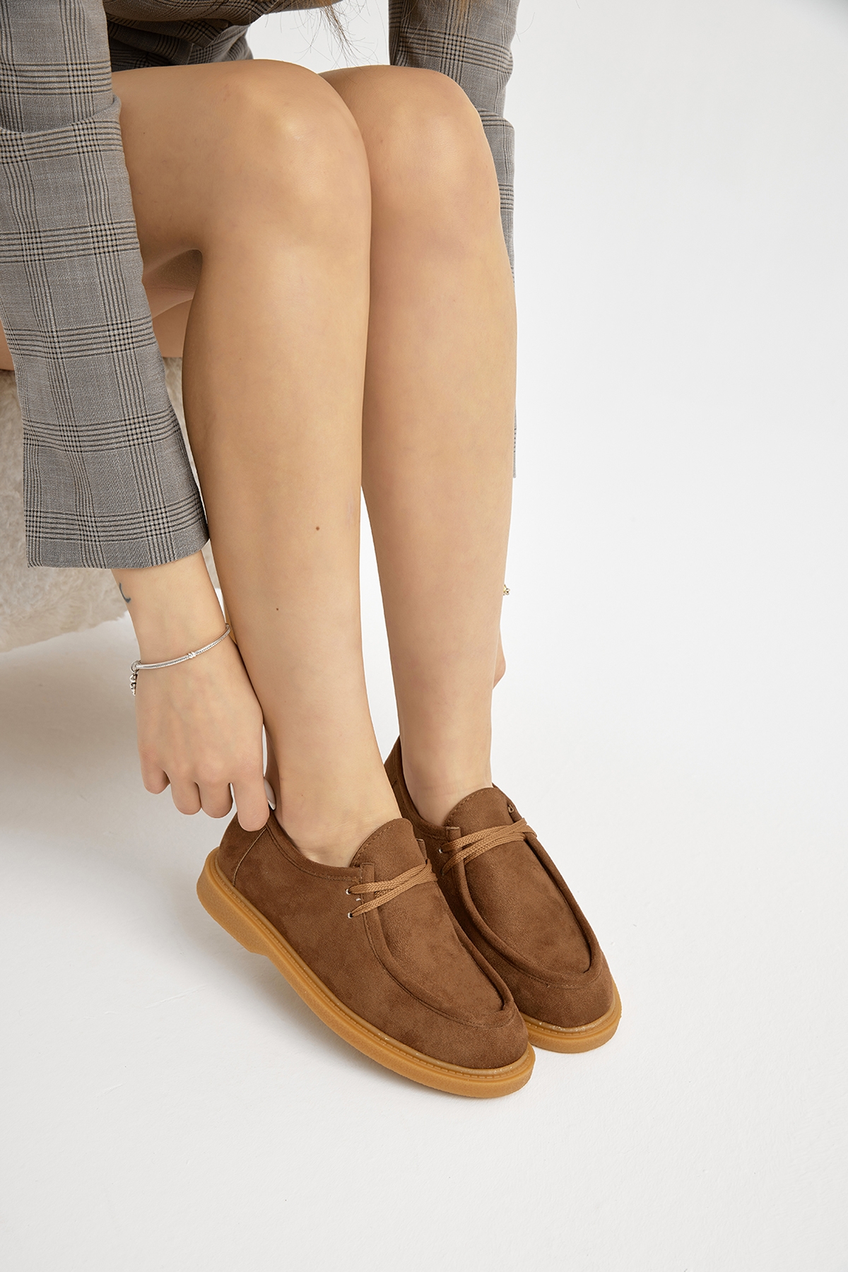 Kadın Taba Termo Taban Süet Görünümlü Bağcıklı Günlük Loafer - Görsel 3