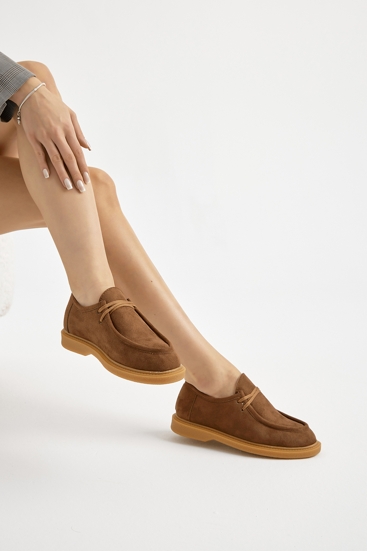 Kadın Taba Termo Taban Süet Görünümlü Bağcıklı Günlük Loafer - Görsel 5