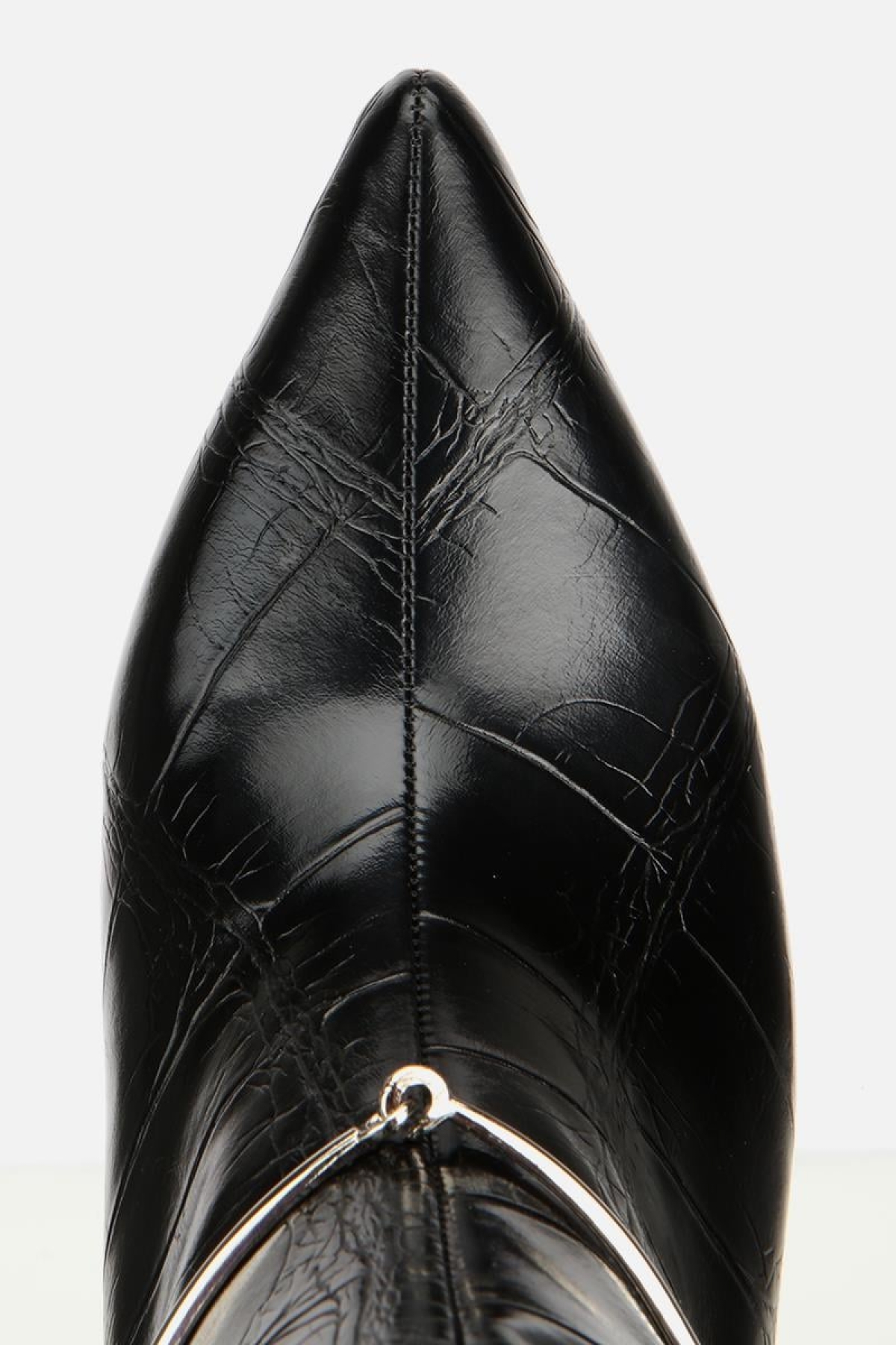 Kadın Siyah Kroko İnce Kemerli Tokalı Topuklu Çizme - Görsel 5