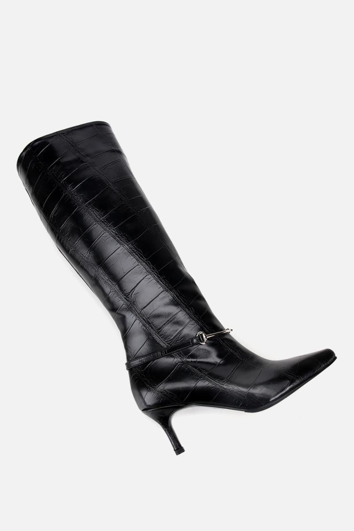 Kadın Siyah Kroko İnce Kemerli Tokalı Topuklu Çizme - Görsel 6