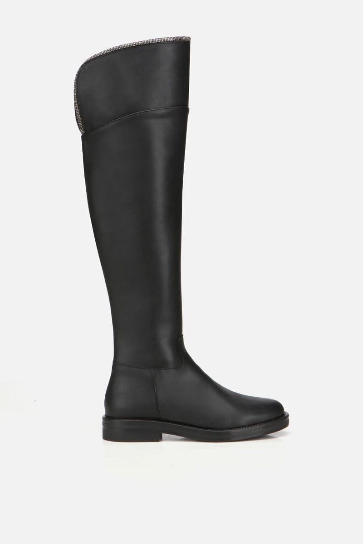 Kadın Siyah Taşlı Düz Çizme - Görsel 2