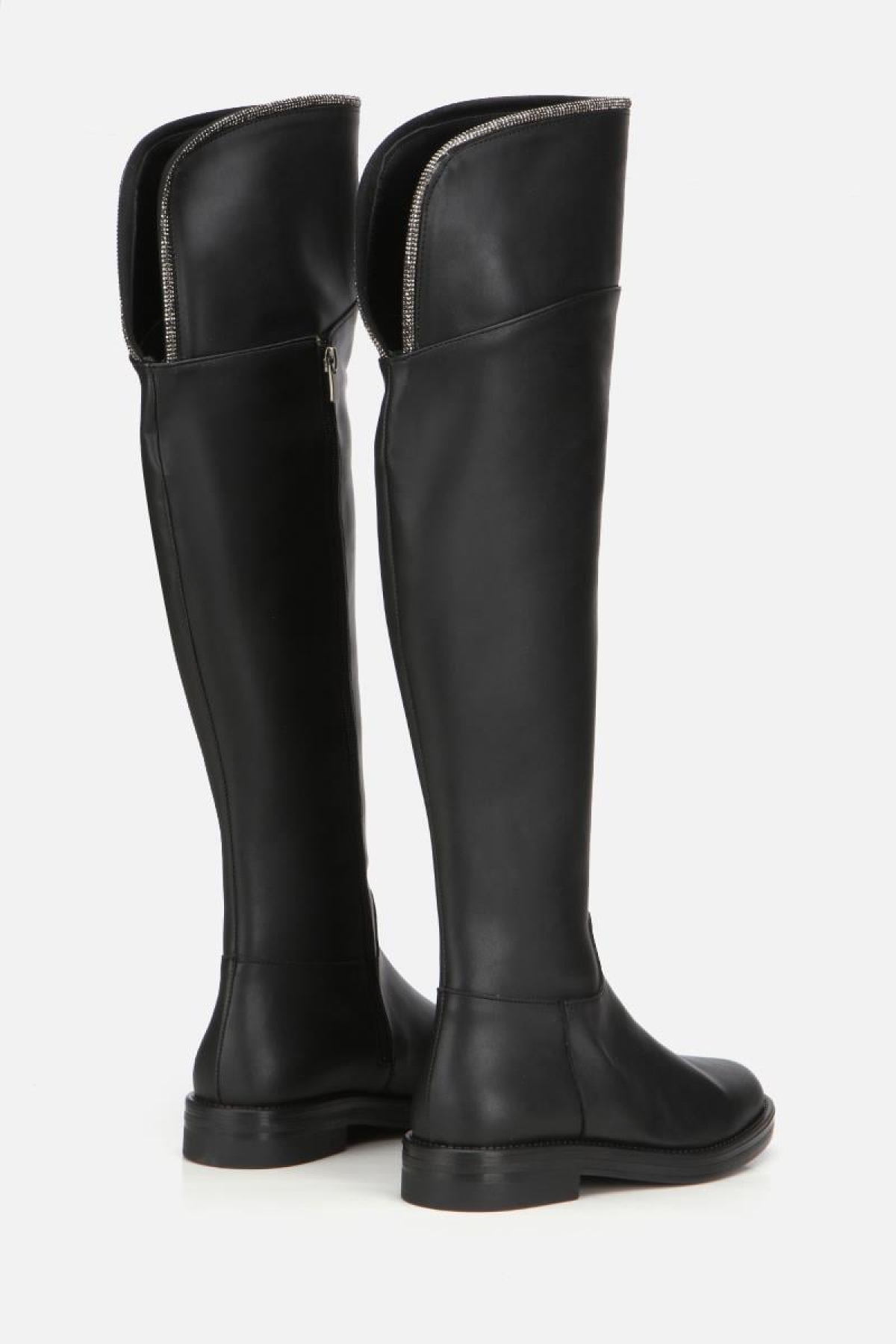 Kadın Siyah Taşlı Düz Çizme - Görsel 4