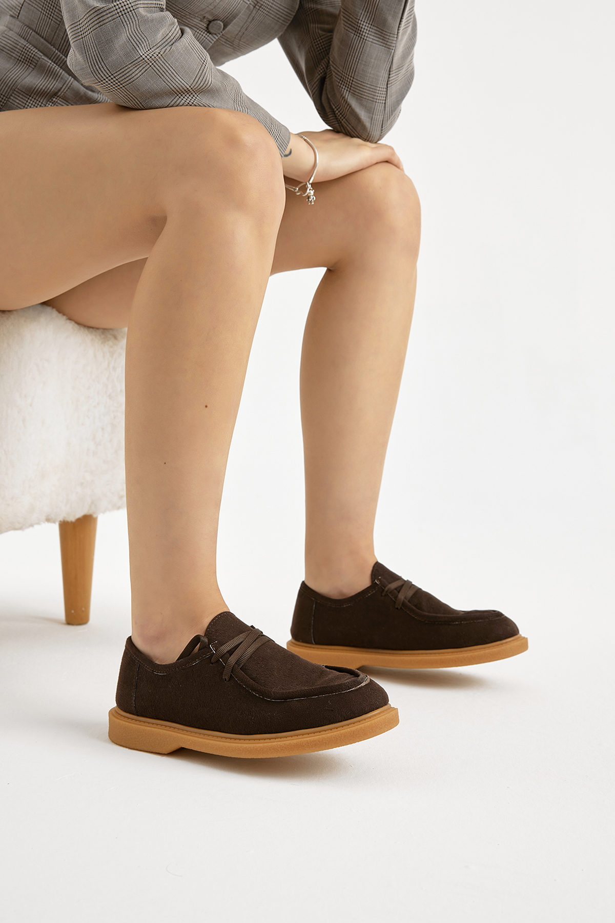 Kadın Kahve Termo Taban Süet Görünümlü Bağcıklı Günlük Loafer - Görsel 4