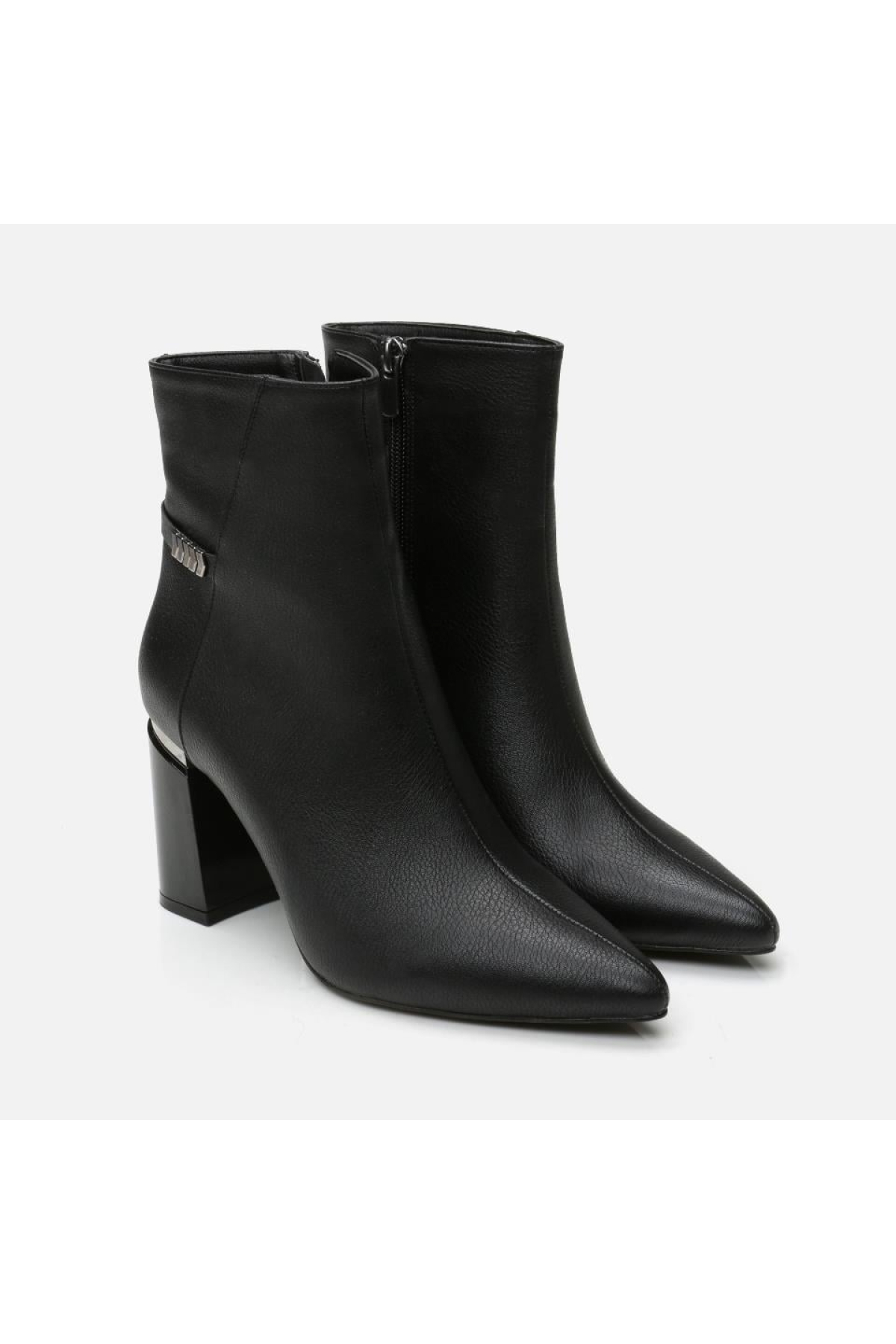 Kadın Siyah Fermuarlı Kalın Topuklu Bot - Görsel 4