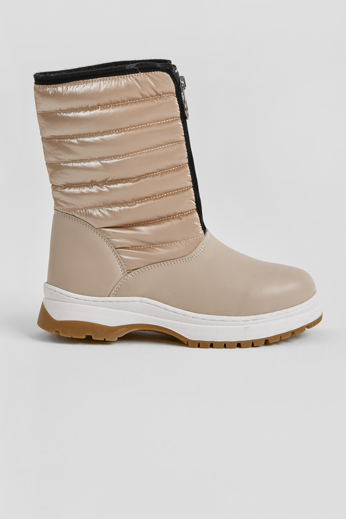 Çocuk Unisex Bej Kalın Termo Taban Önü Yazılı Sıcak Astarlı Fermuarlı Şişme Kar Botu - Görsel 3
