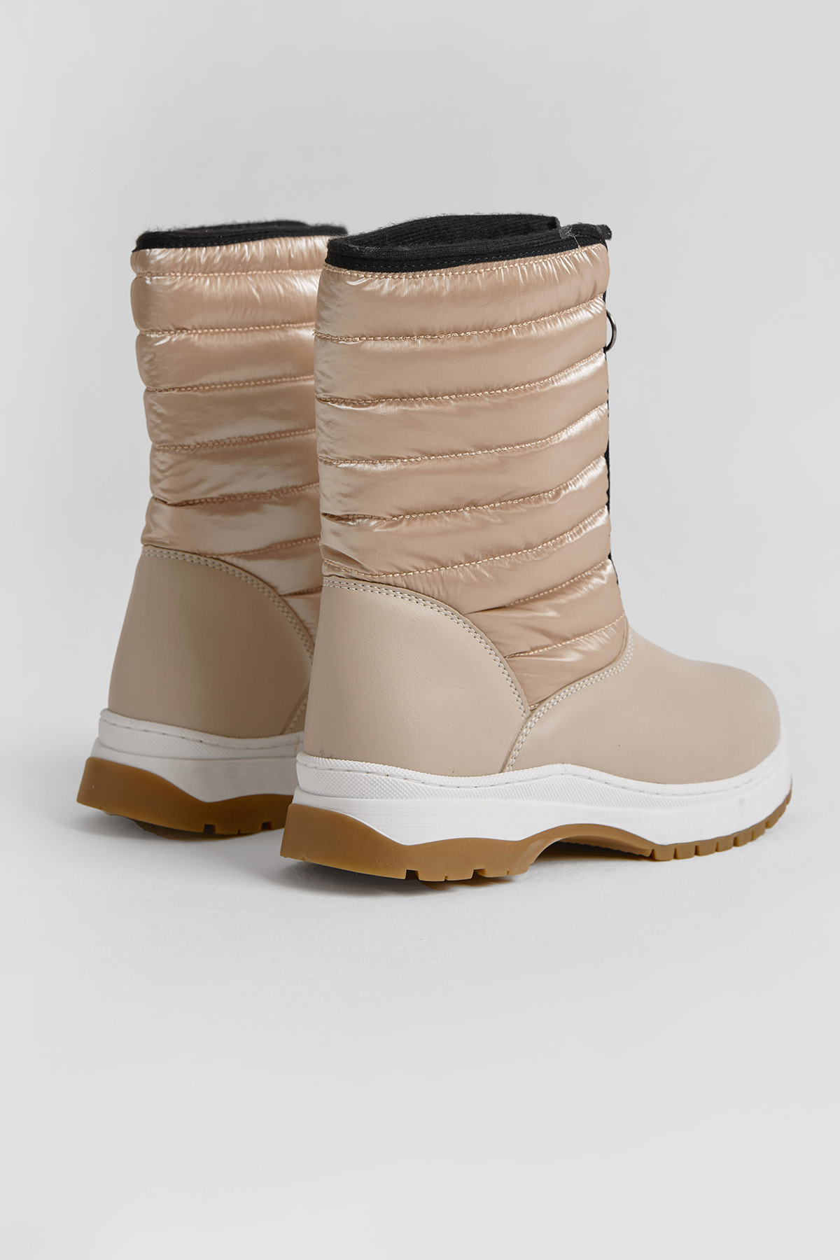 Çocuk Unisex Bej Kalın Termo Taban Önü Yazılı Sıcak Astarlı Fermuarlı Şişme Kar Botu - Görsel 5