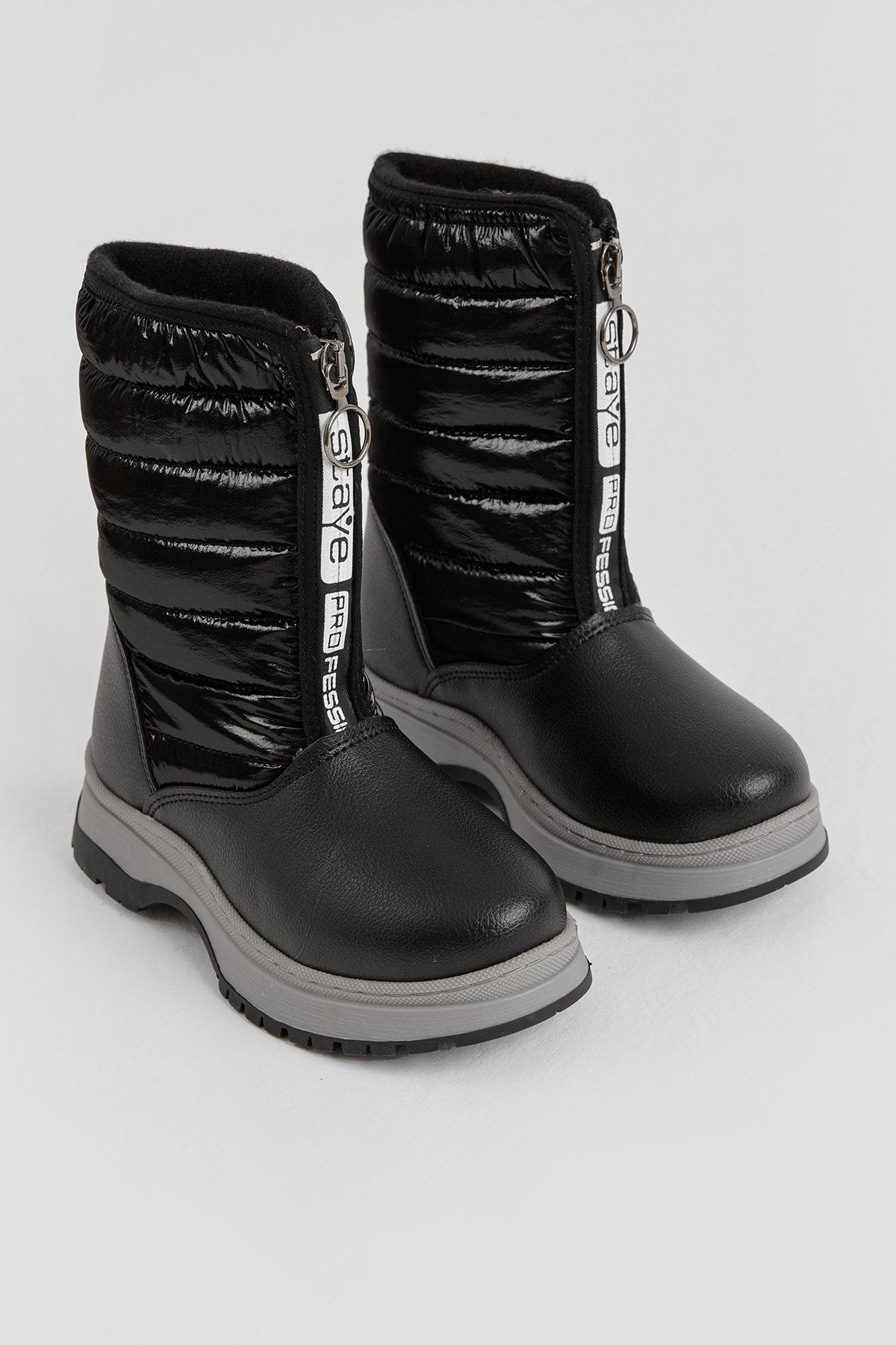 Çocuk Unisex Siyah Kalın Termo Taban Önü Yazılı Sıcak Astarlı Fermuarlı Şişme Kar Botu - Görsel 2