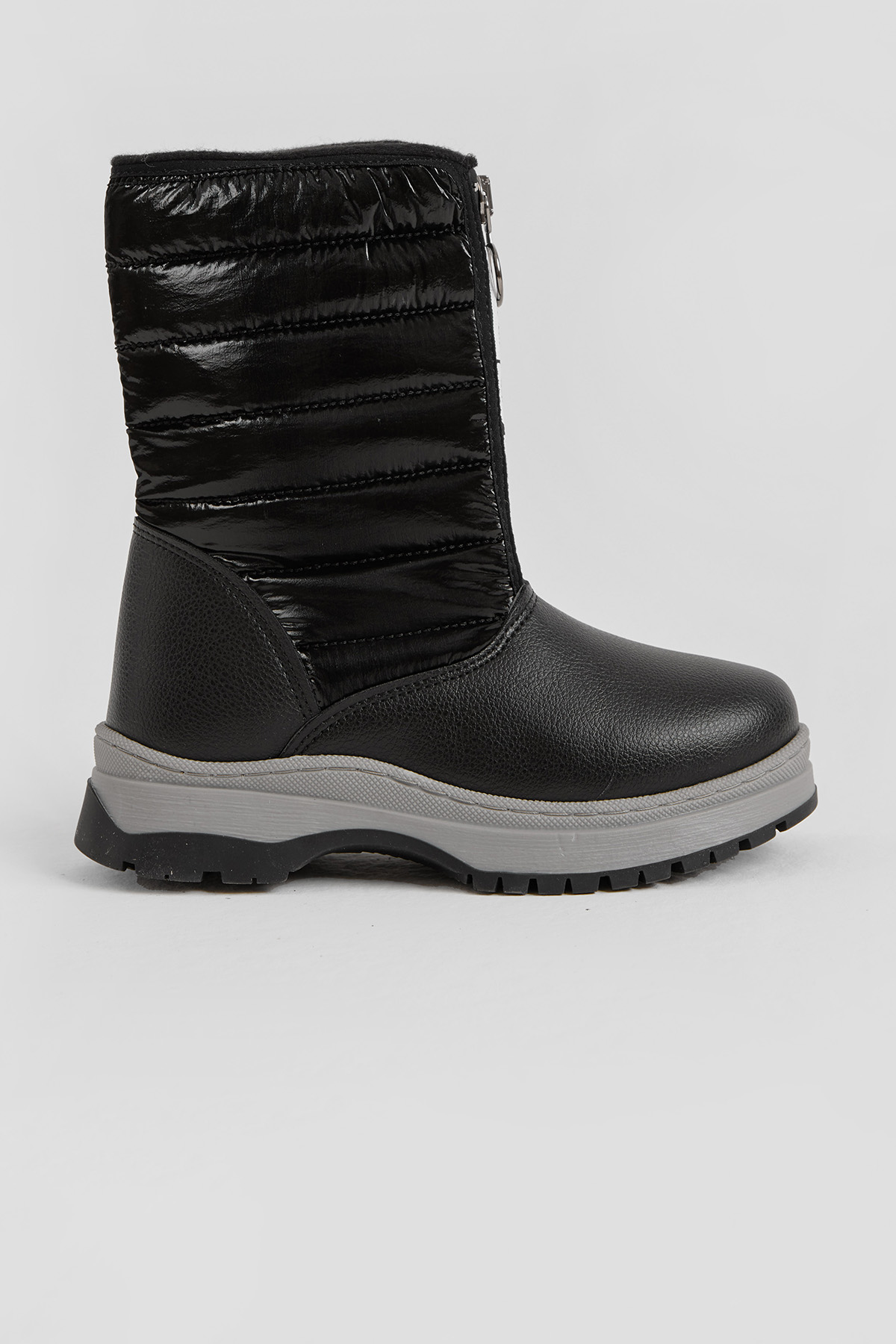 Çocuk Unisex Siyah Kalın Termo Taban Önü Yazılı Sıcak Astarlı Fermuarlı Şişme Kar Botu - Görsel 3