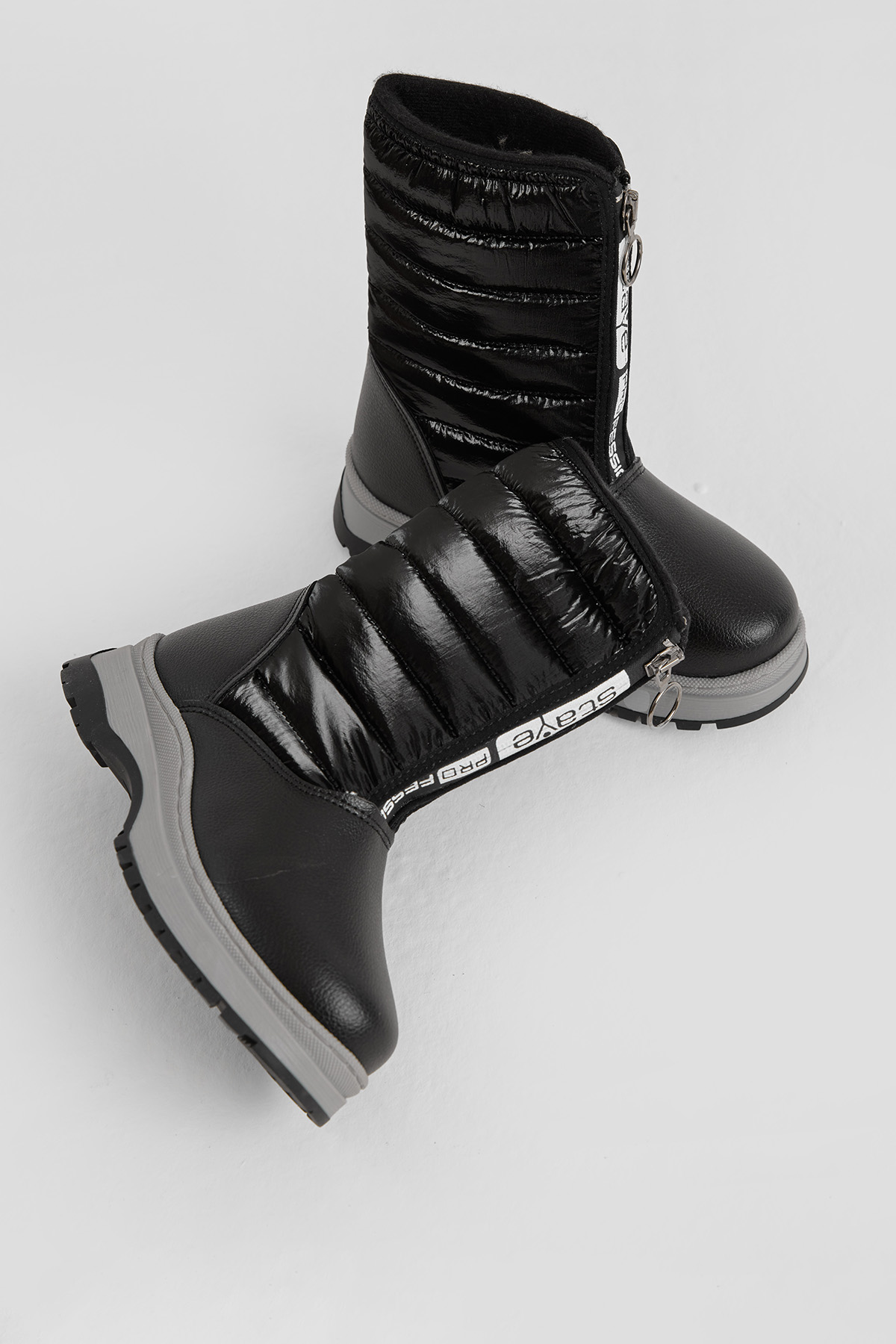 Çocuk Unisex Siyah Kalın Termo Taban Önü Yazılı Sıcak Astarlı Fermuarlı Şişme Kar Botu - Görsel 4