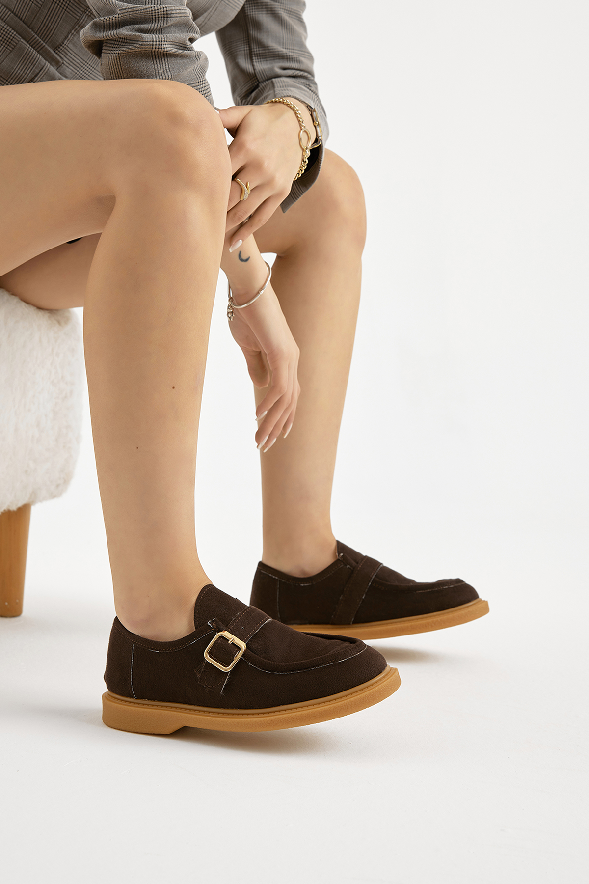 Kadın Kahve Termo Taban Süet Görünümlü Tokalı Günlük Loafer - Görsel 3