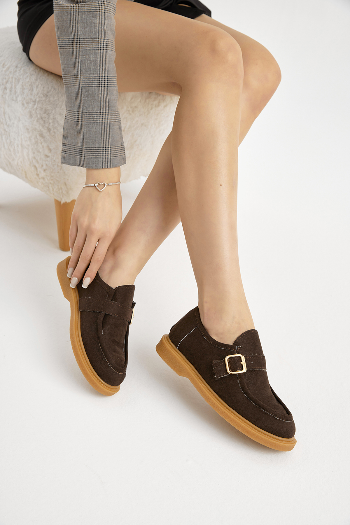 Kadın Kahve Termo Taban Süet Görünümlü Tokalı Günlük Loafer - Görsel 5