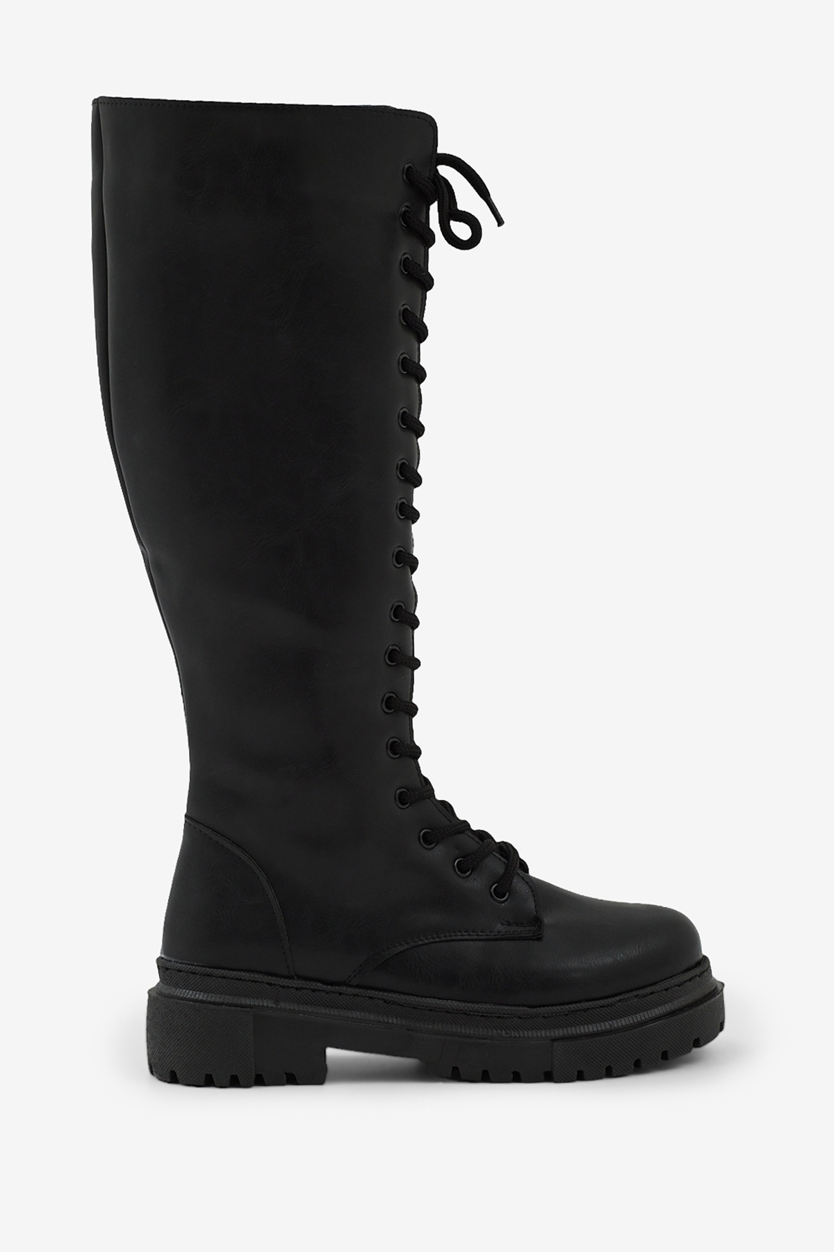 Kadın Siyah Kalın Poli Taban Bağcıklı ve Fermuarlı Diz Altı Çizme - Görsel 6