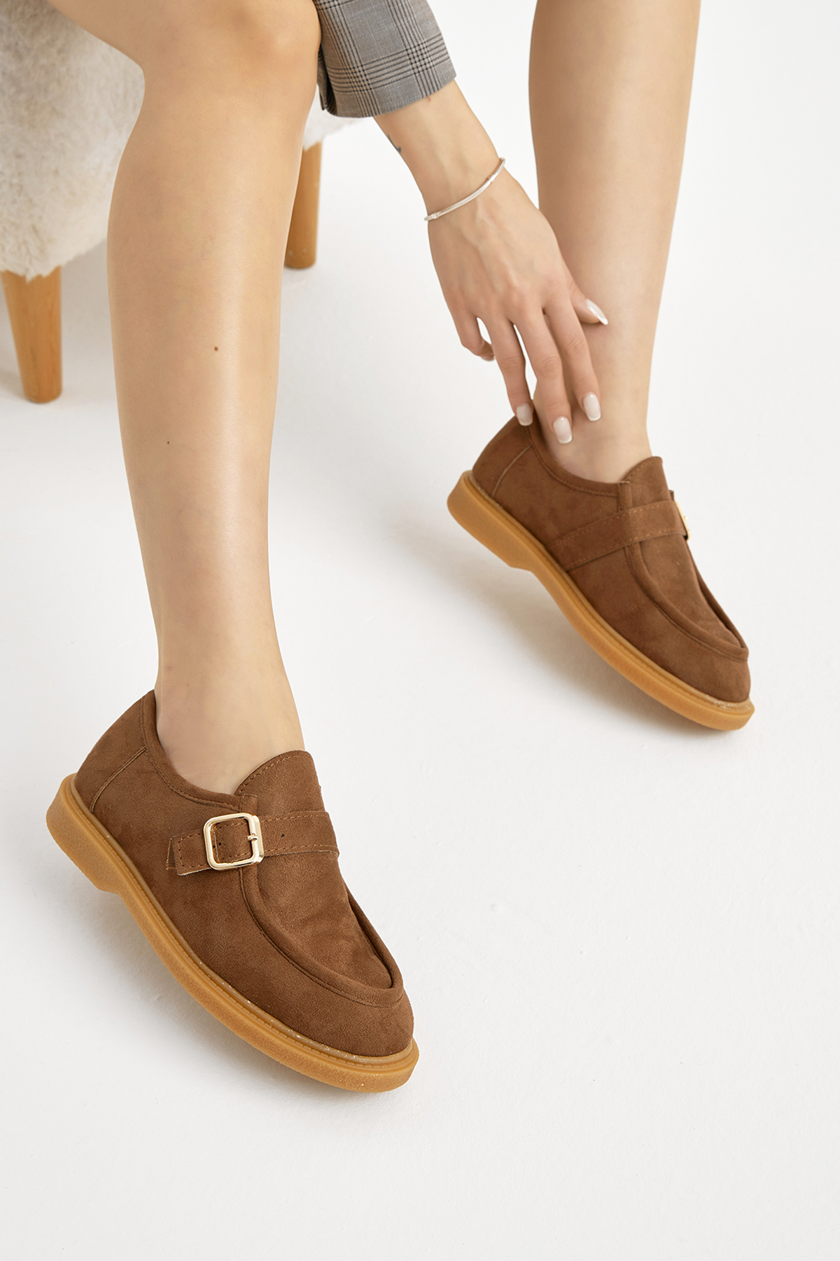 Kadın Taba Termo Taban Süet Görünümlü Tokalı Günlük Loafer - Görsel 2