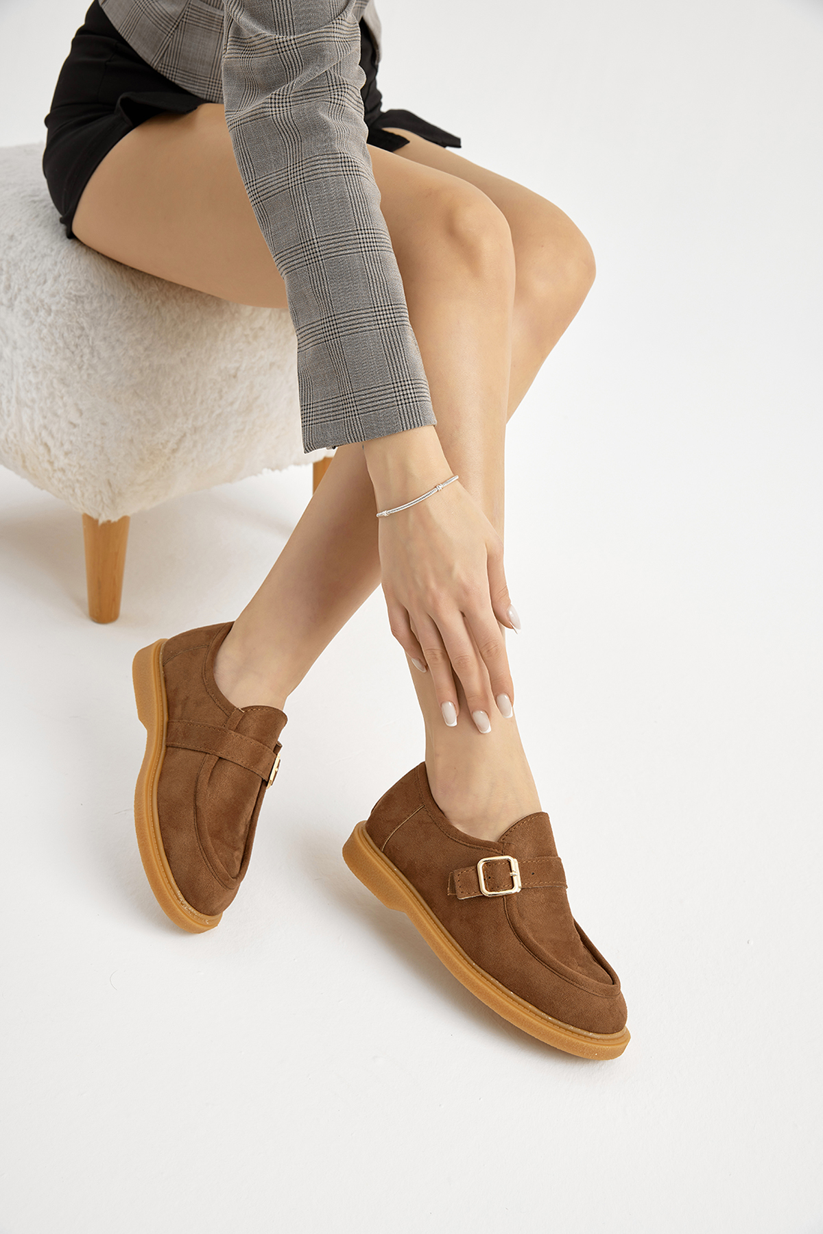 Kadın Taba Termo Taban Süet Görünümlü Tokalı Günlük Loafer - Görsel 5