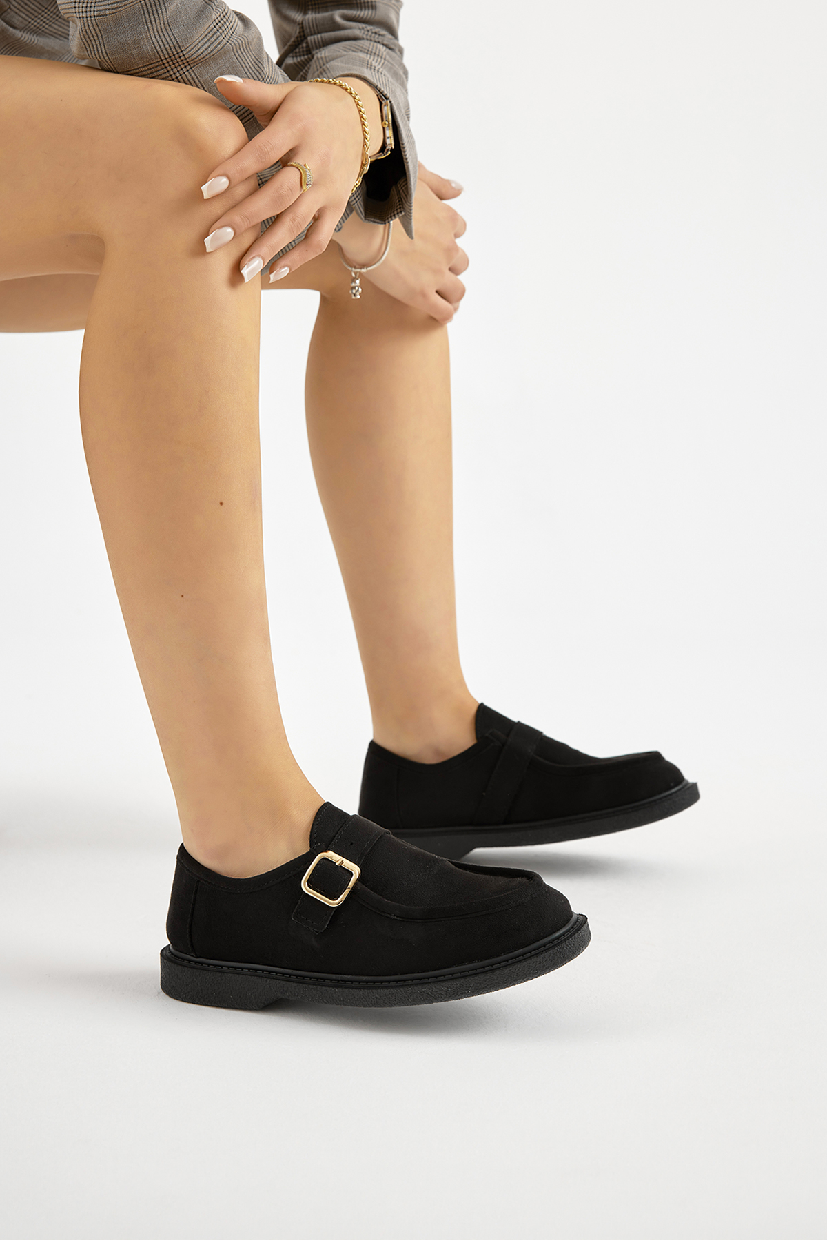 Kadın Siyah Termo Taban Süet Görünümlü Tokalı Günlük Loafer - Görsel 2