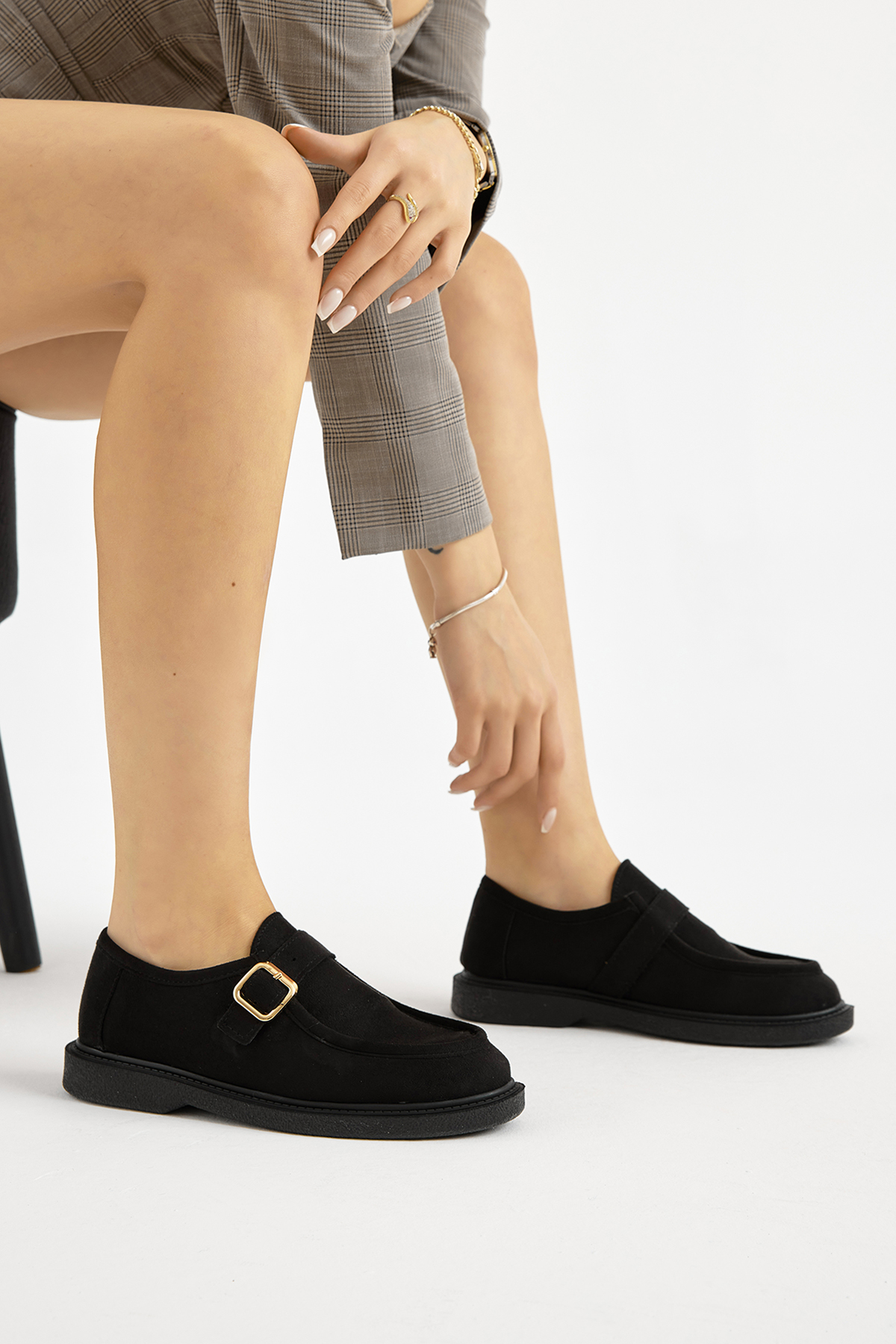 Kadın Siyah Termo Taban Süet Görünümlü Tokalı Günlük Loafer - Görsel 3