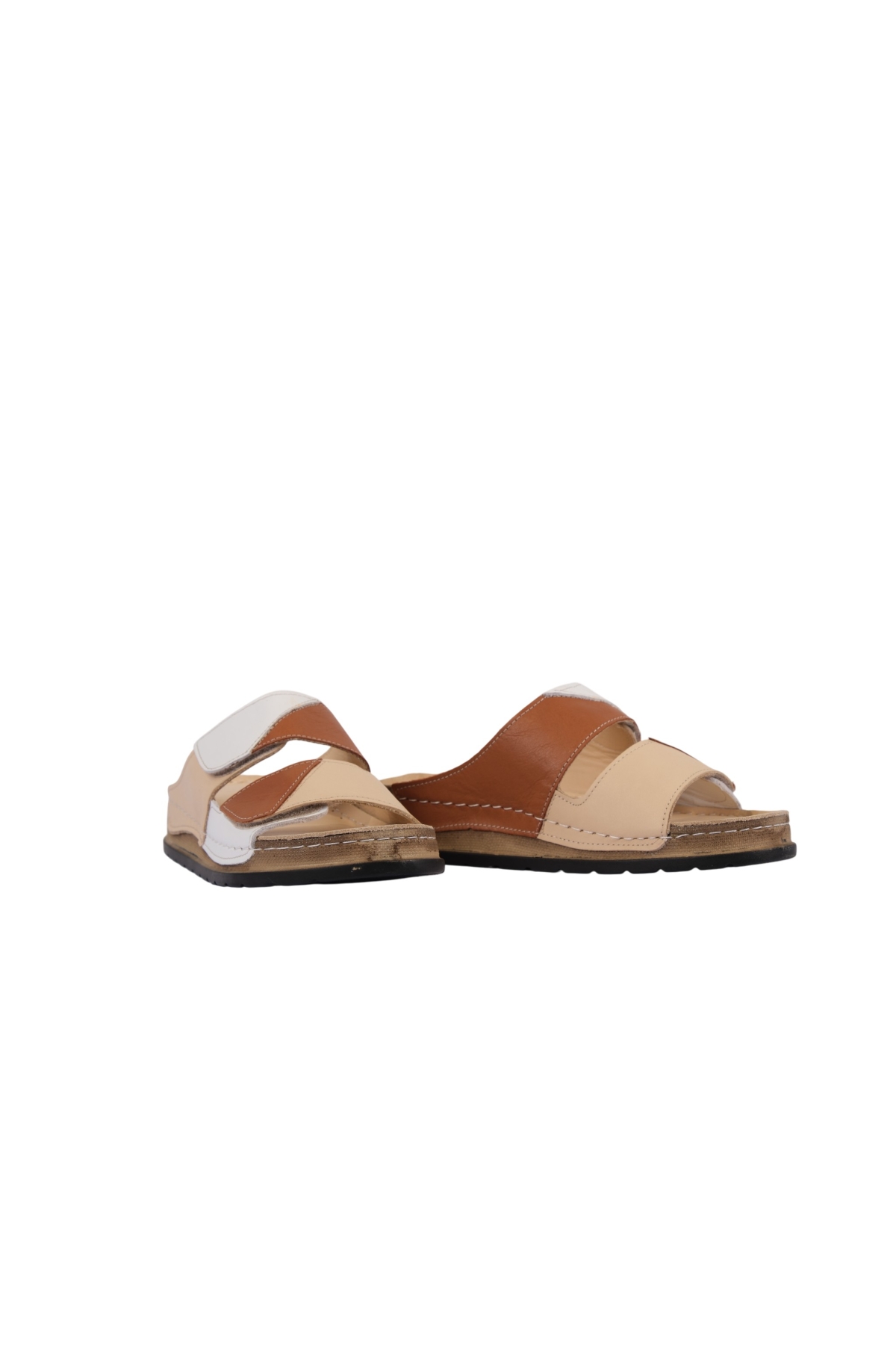 Hakiki Deri Renkli Bantlı Rahat Taban Günlük Kadın Terlik NAPA-305 - Görsel 6