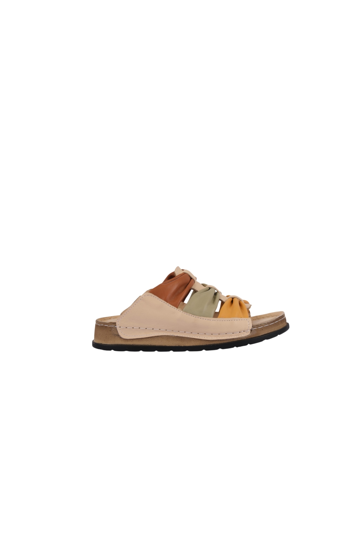 Hakiki Deri Büzgülü Çok Bantlı Rahat Taban Kadın Terlik NAPA-307 - Görsel 3