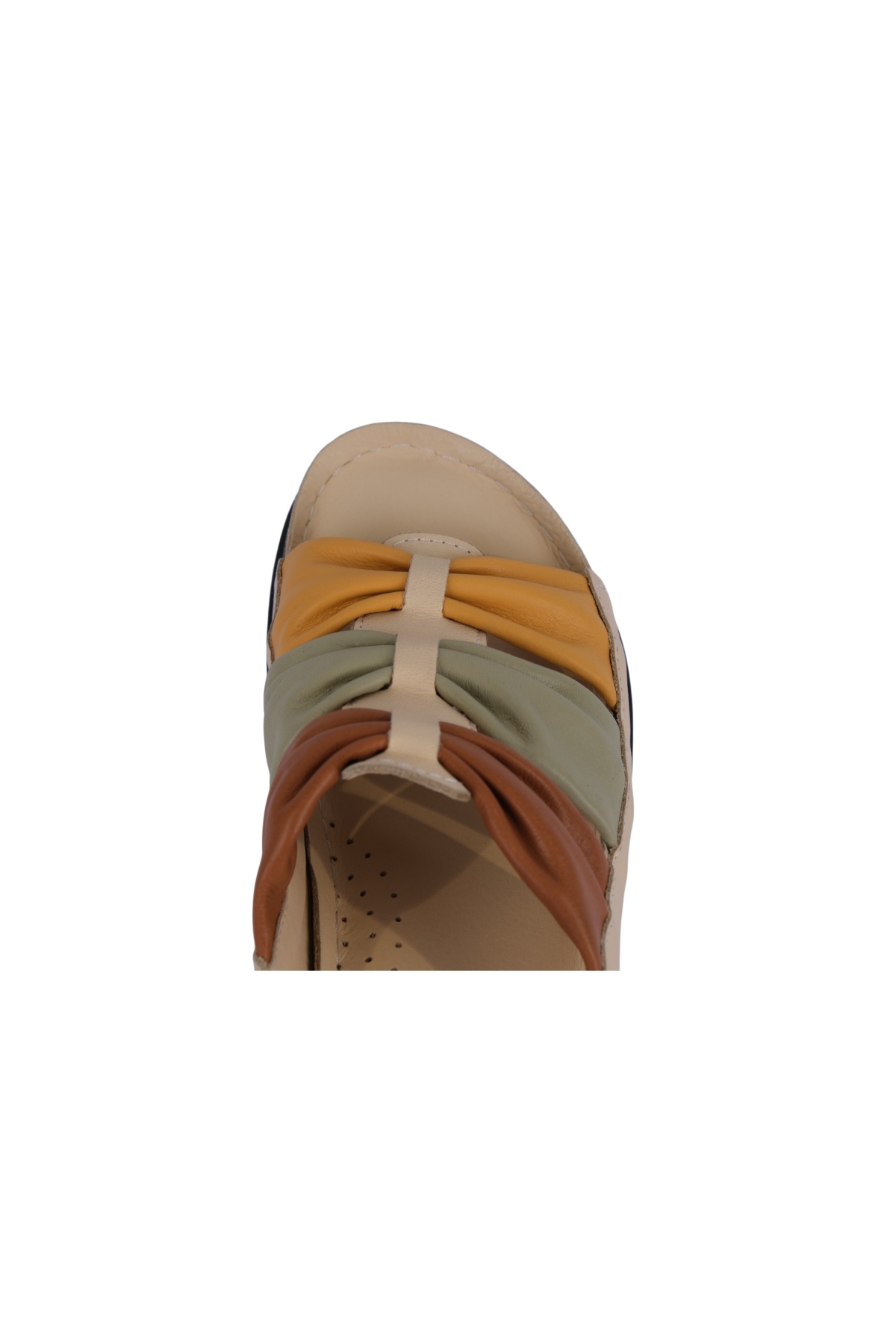 Hakiki Deri Büzgülü Çok Bantlı Rahat Taban Kadın Terlik NAPA-307 - Görsel 4