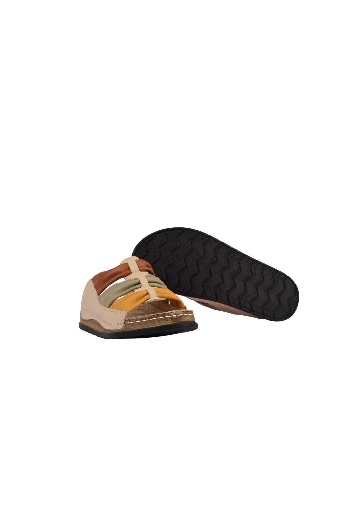 Hakiki Deri Büzgülü Çok Bantlı Rahat Taban Kadın Terlik NAPA-307 - Görsel 7