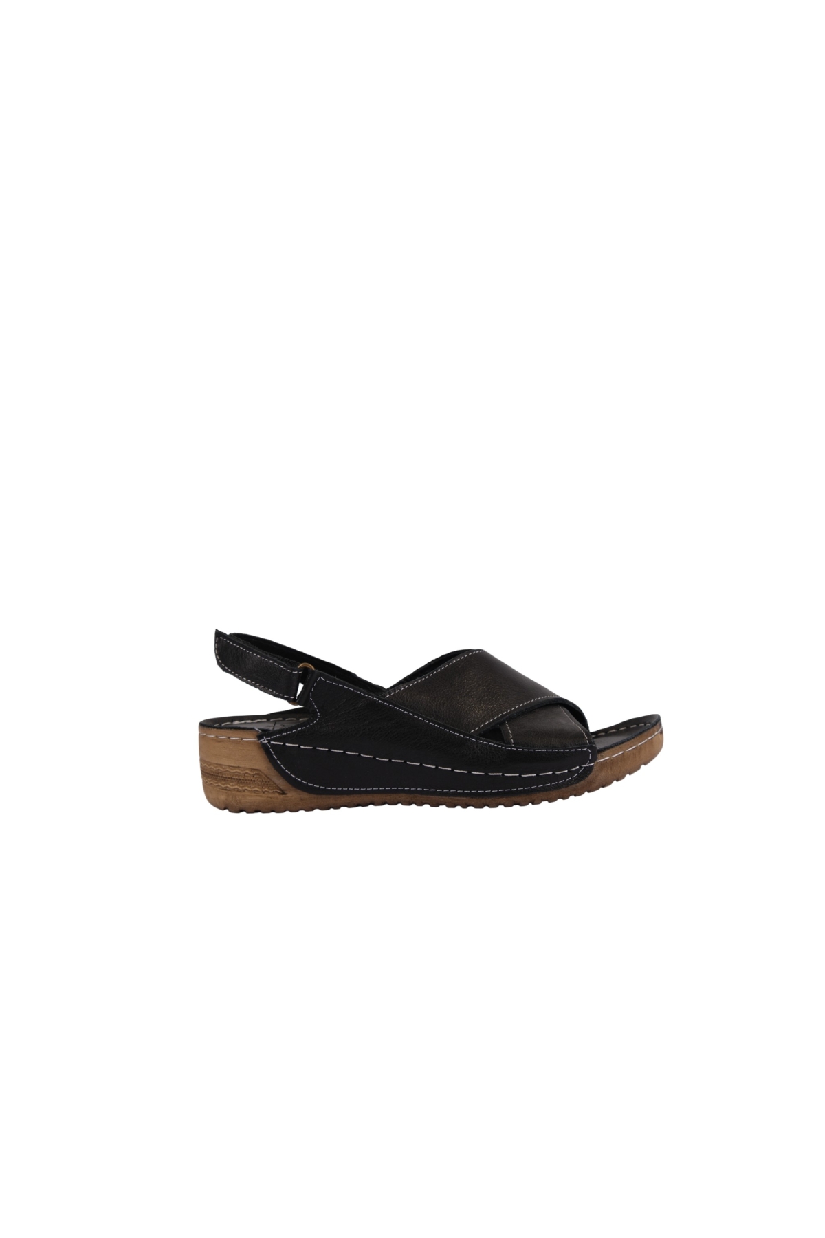 Hakiki Deri Çapraz Bantlı Arkadan Ayarlı Rahat Taban Dolgu Topuk Kadın Sandalet NAPA-311 - Görsel 3
