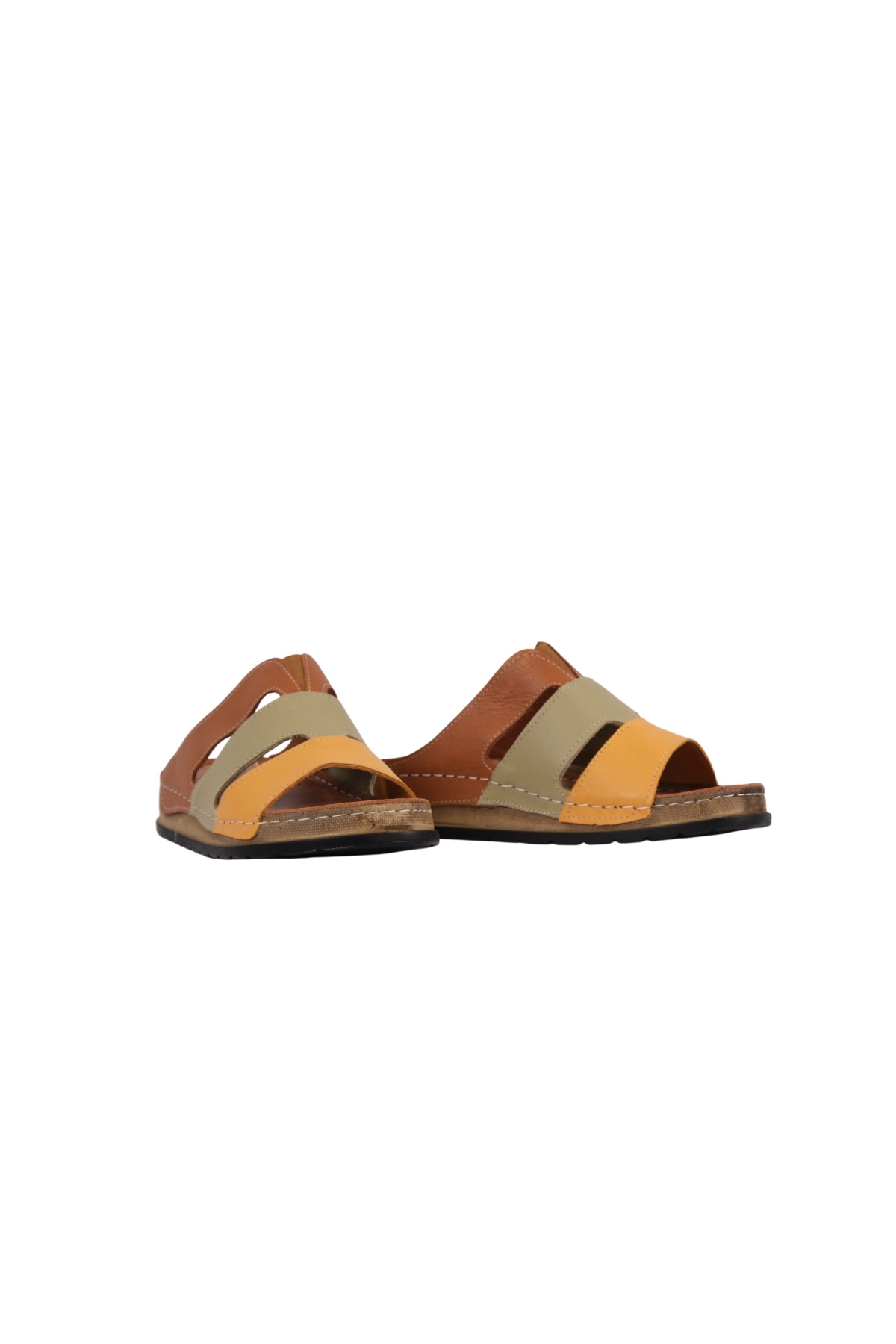 Hakiki Deri Üç Bantlı Çok Renkli Ortopedik Kadın Terlik NAPA-303 - Görsel 6