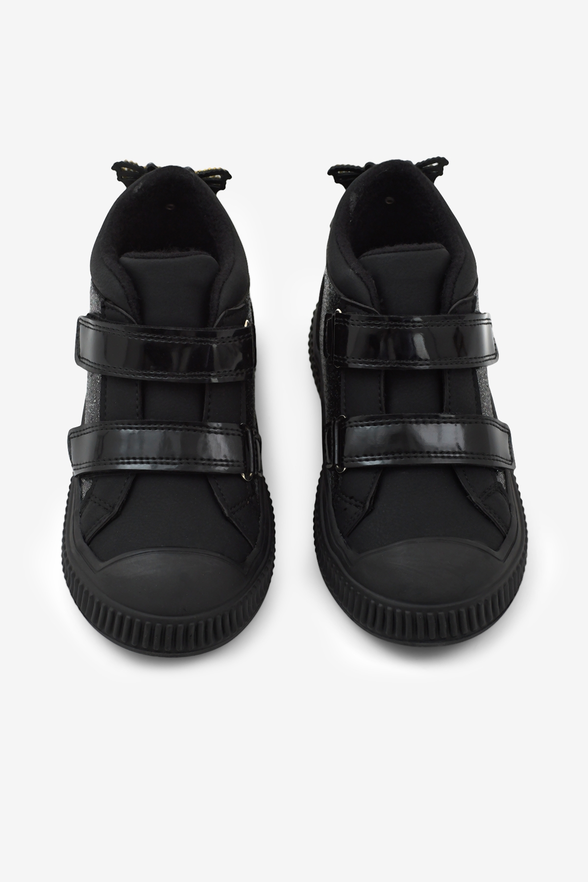 Çocuk Unisex Siyah Simli Esnek Termo Taban Çift Cırtlı Şerit Desenli Spor Kısa Bot - Görsel 3