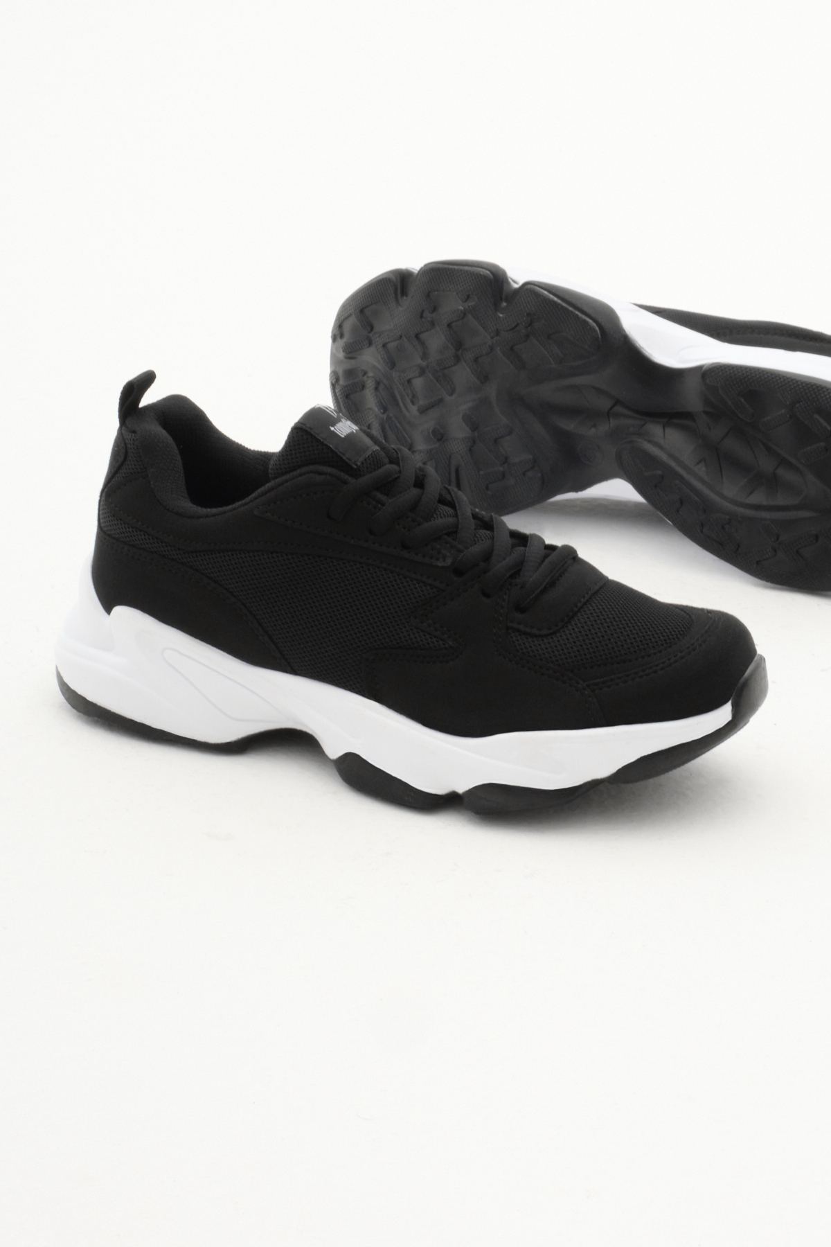 Unisex Siyah Beyaz File Rahat Kalıp Yüksek Poli Taban Bağcıklı Spor Ayakkabı - Görsel 5