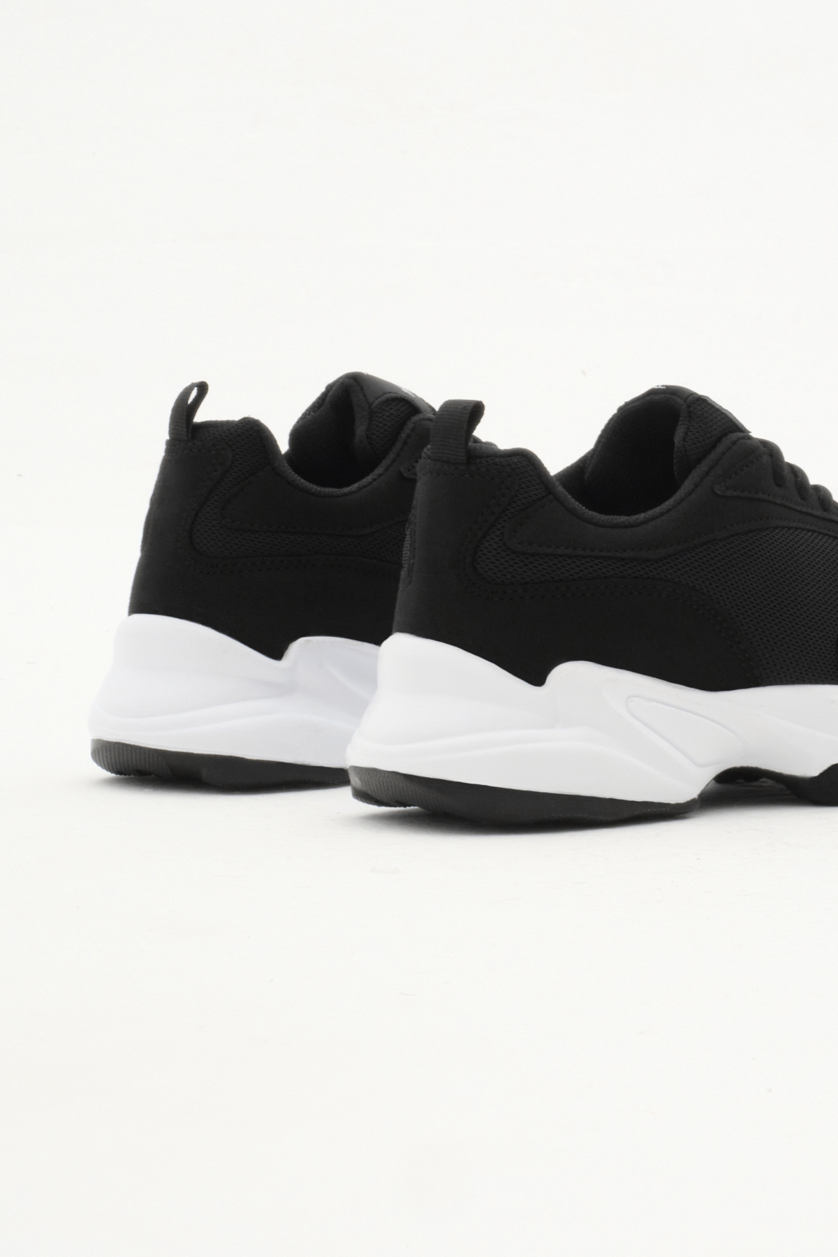 Unisex Siyah Beyaz File Rahat Kalıp Yüksek Poli Taban Bağcıklı Spor Ayakkabı - Görsel 6