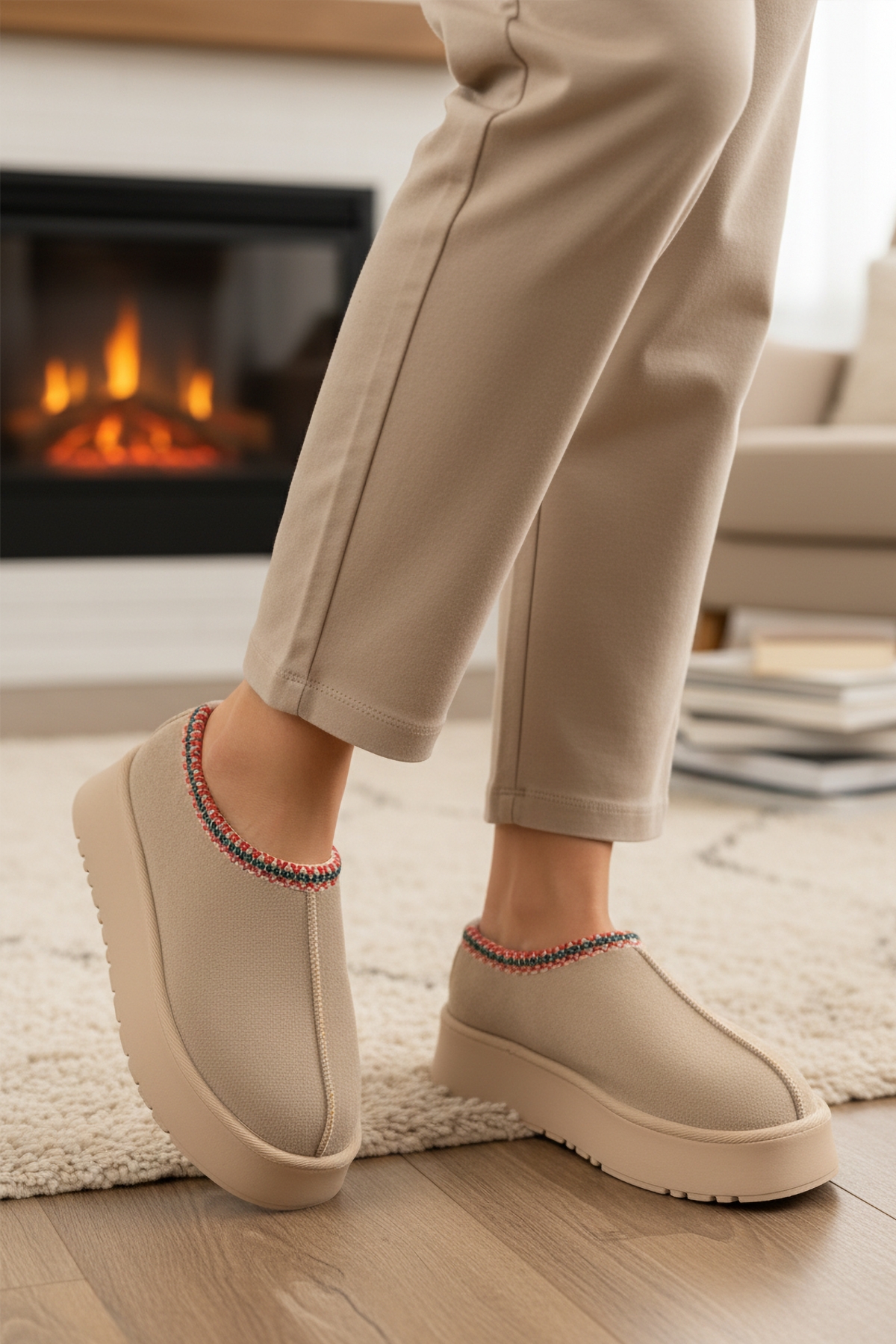 Bej İçi Kürklü Kadın Casual Ayakkabı U-50 Z - Görsel 4