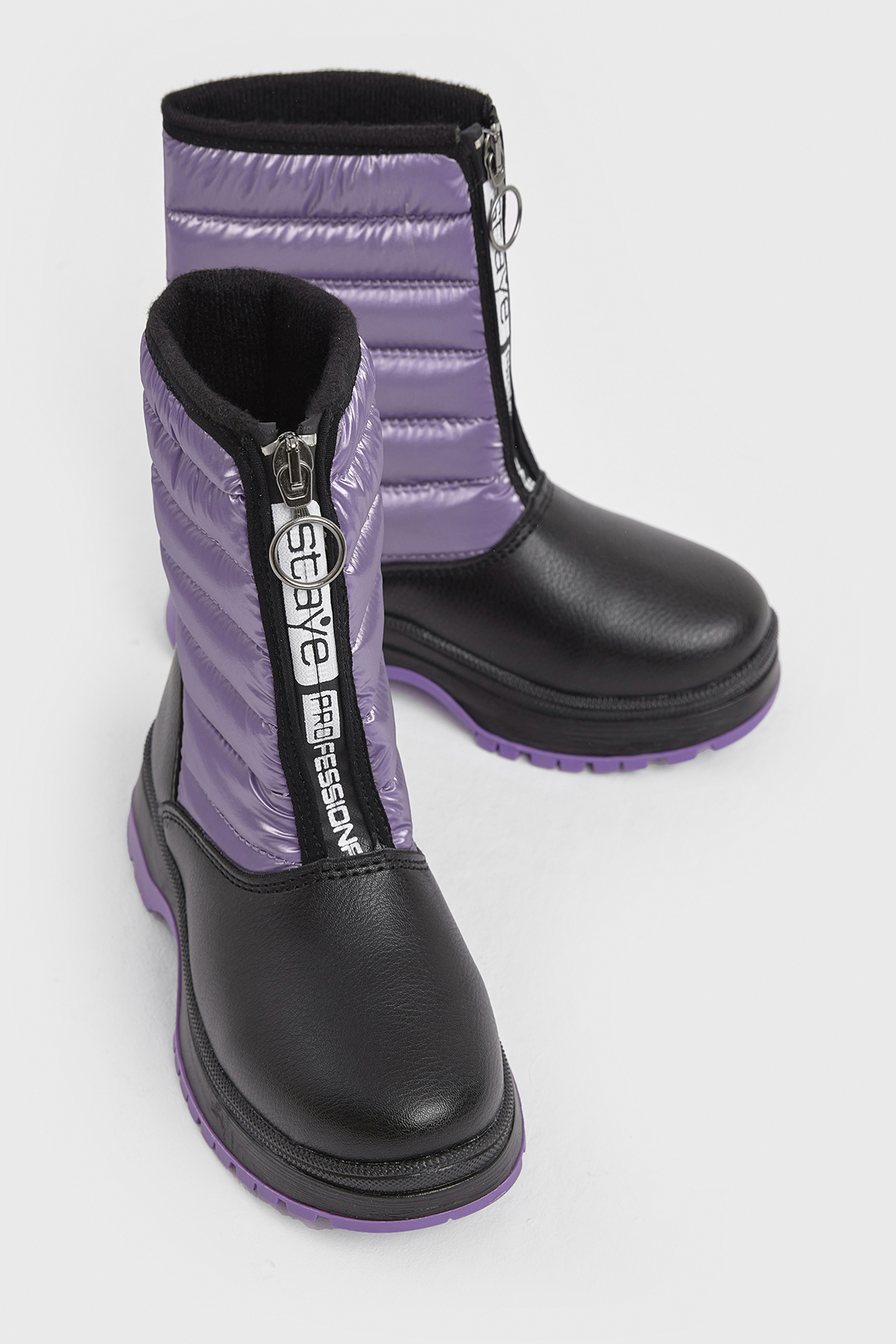 Çocuk Unisex Lila Kalın Termo Taban Önü Yazılı Sıcak Astarlı Fermuarlı Şişme Kar Botu - Görsel 2