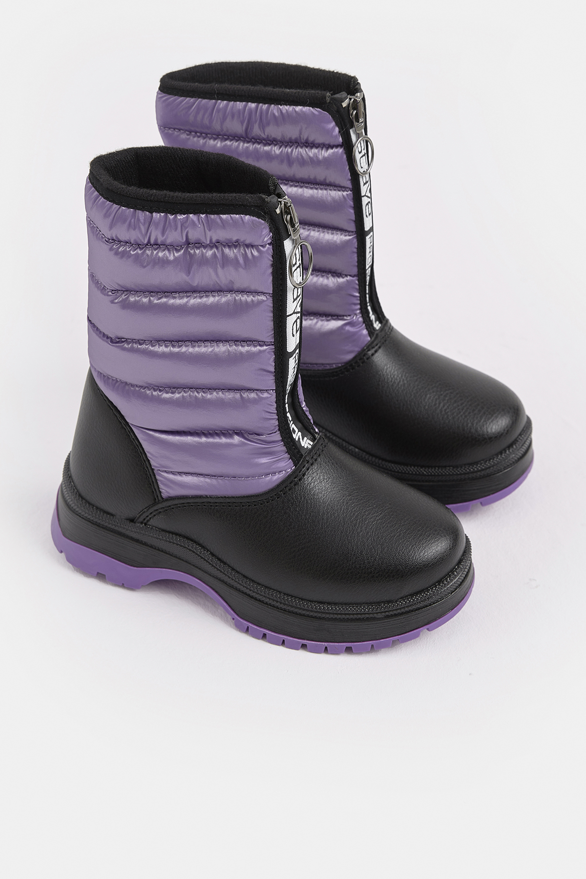 Çocuk Unisex Lila Kalın Termo Taban Önü Yazılı Sıcak Astarlı Fermuarlı Şişme Kar Botu - Görsel 3