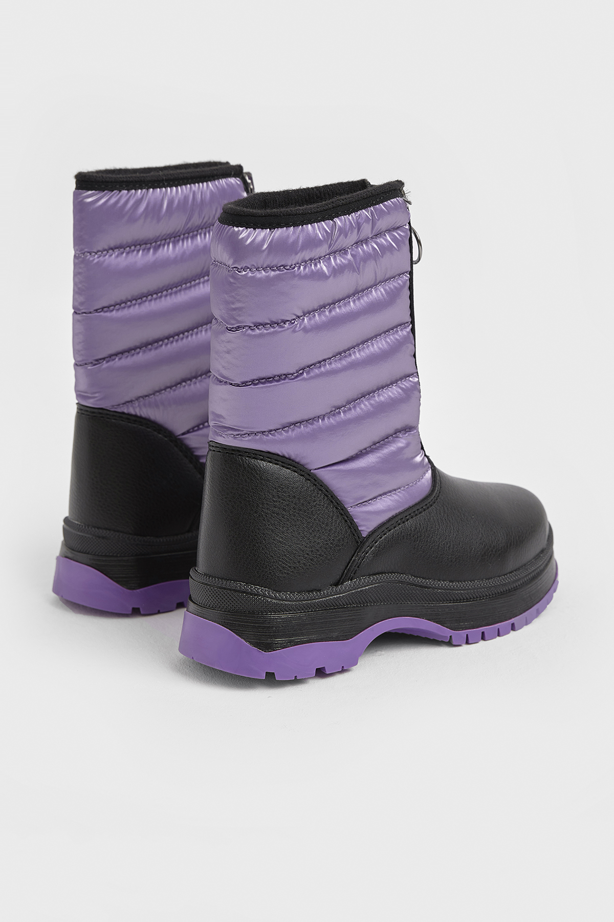 Çocuk Unisex Lila Kalın Termo Taban Önü Yazılı Sıcak Astarlı Fermuarlı Şişme Kar Botu - Görsel 4