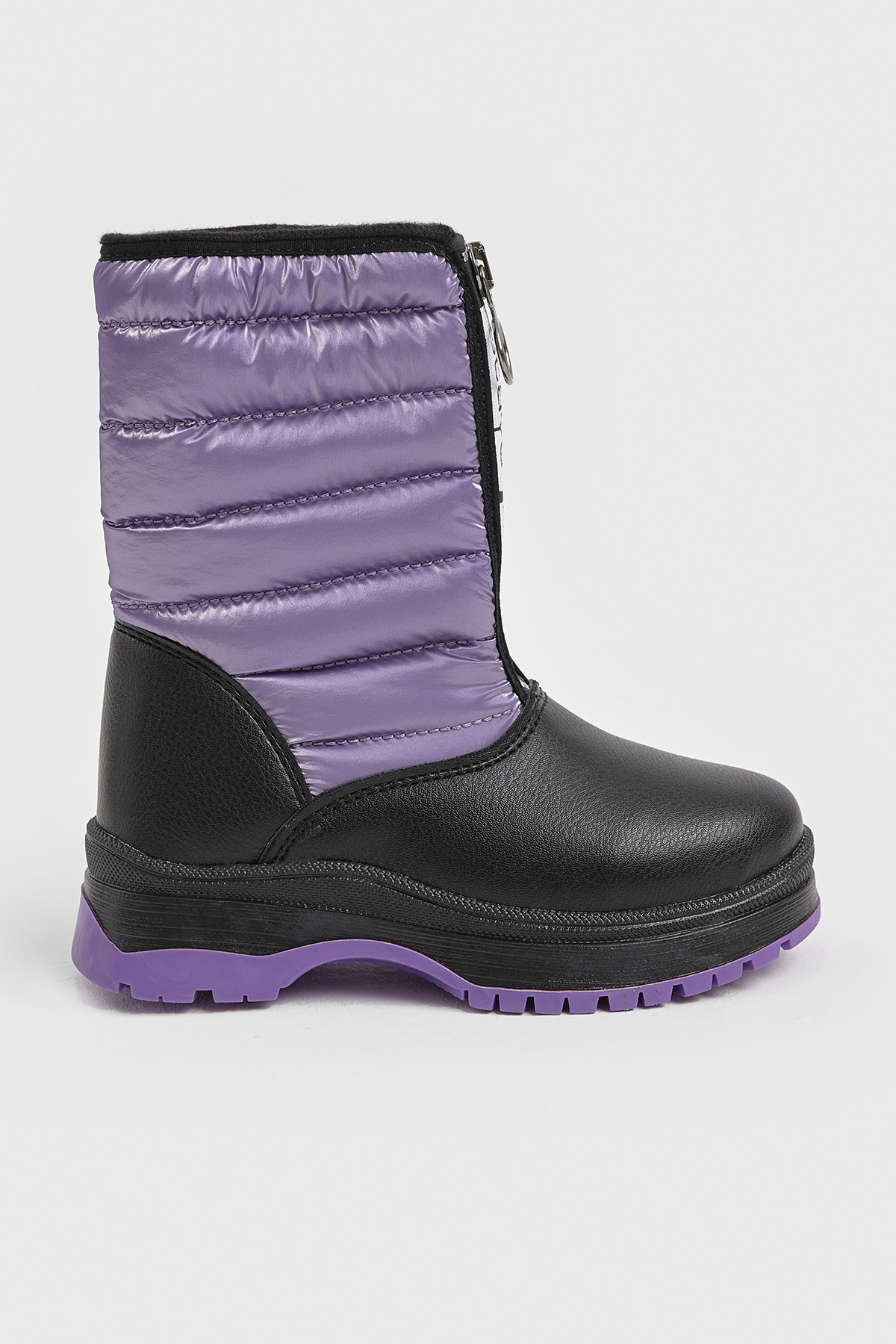 Çocuk Unisex Lila Kalın Termo Taban Önü Yazılı Sıcak Astarlı Fermuarlı Şişme Kar Botu - Görsel 5