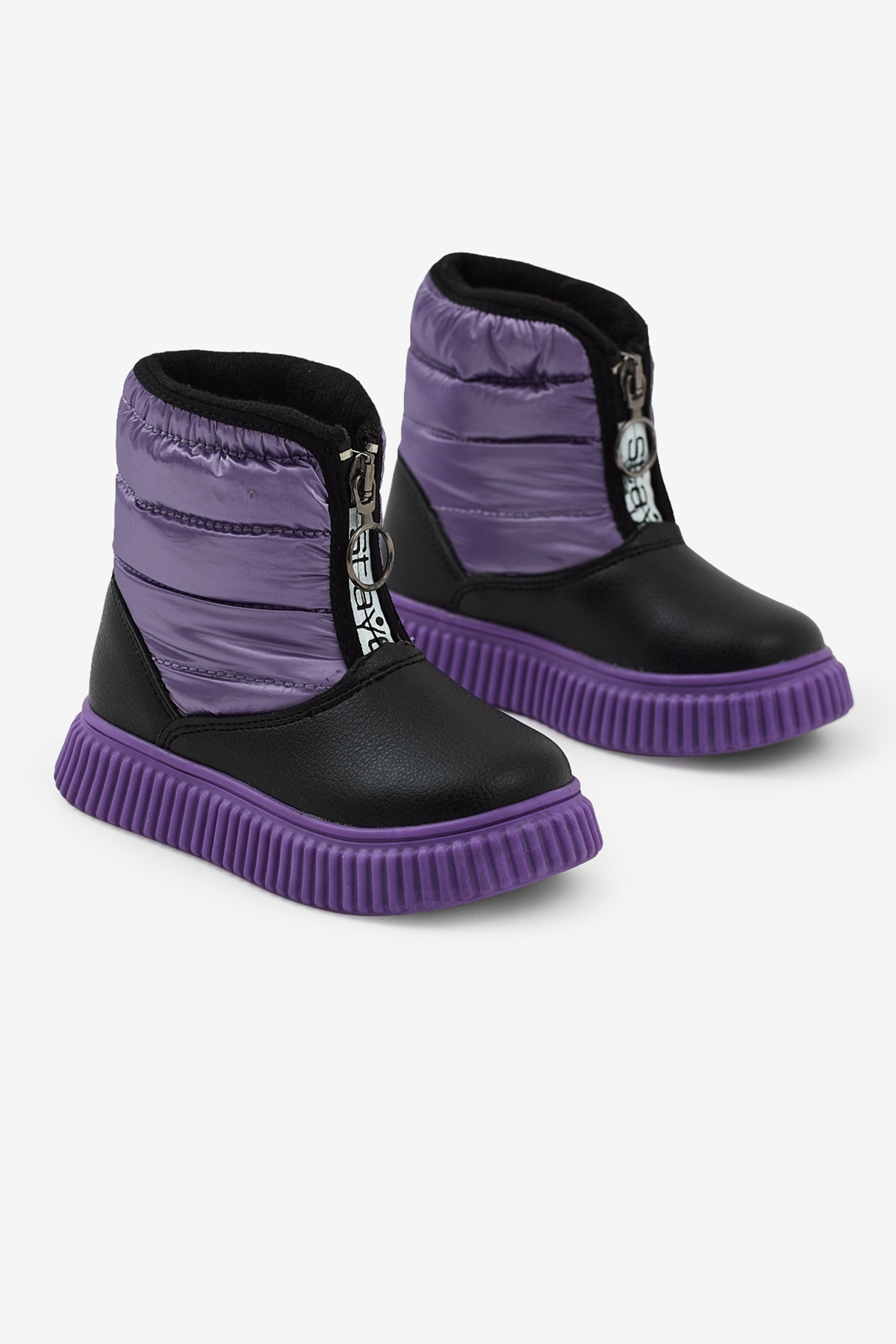 Çocuk Unisex Lila Esnek Termo Taban Sıcak Astarlı Önü Yazılı Fermuarlı Kar Botu - Görsel 4